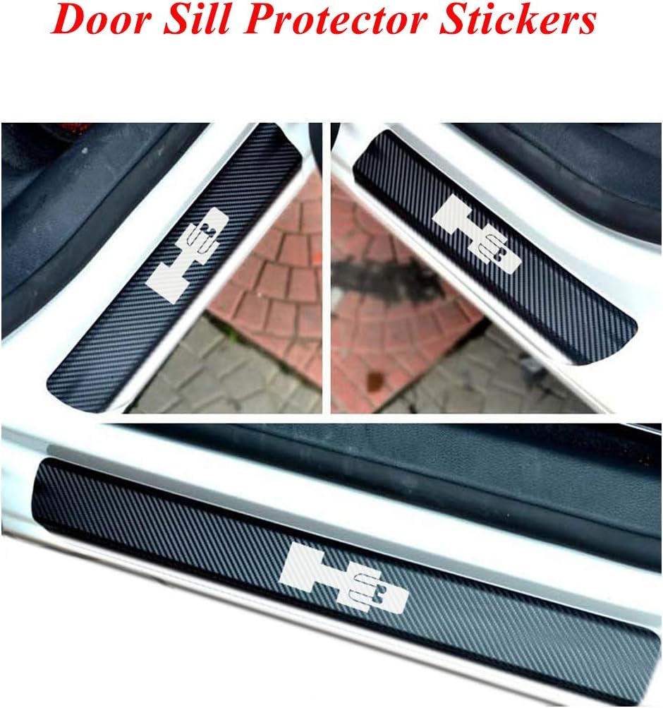 Car Door Sill Protector Scuff Plate Stickers with H3 logo, door sill plate protector film for car, Universal Door sill entry guard protector stickers, door sill protector film for Hummer series White