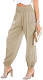 Womens Summer Boho Business Casual Smocked 2025 High Waisted Cargo Summer Long Elephant Pants with Pockets