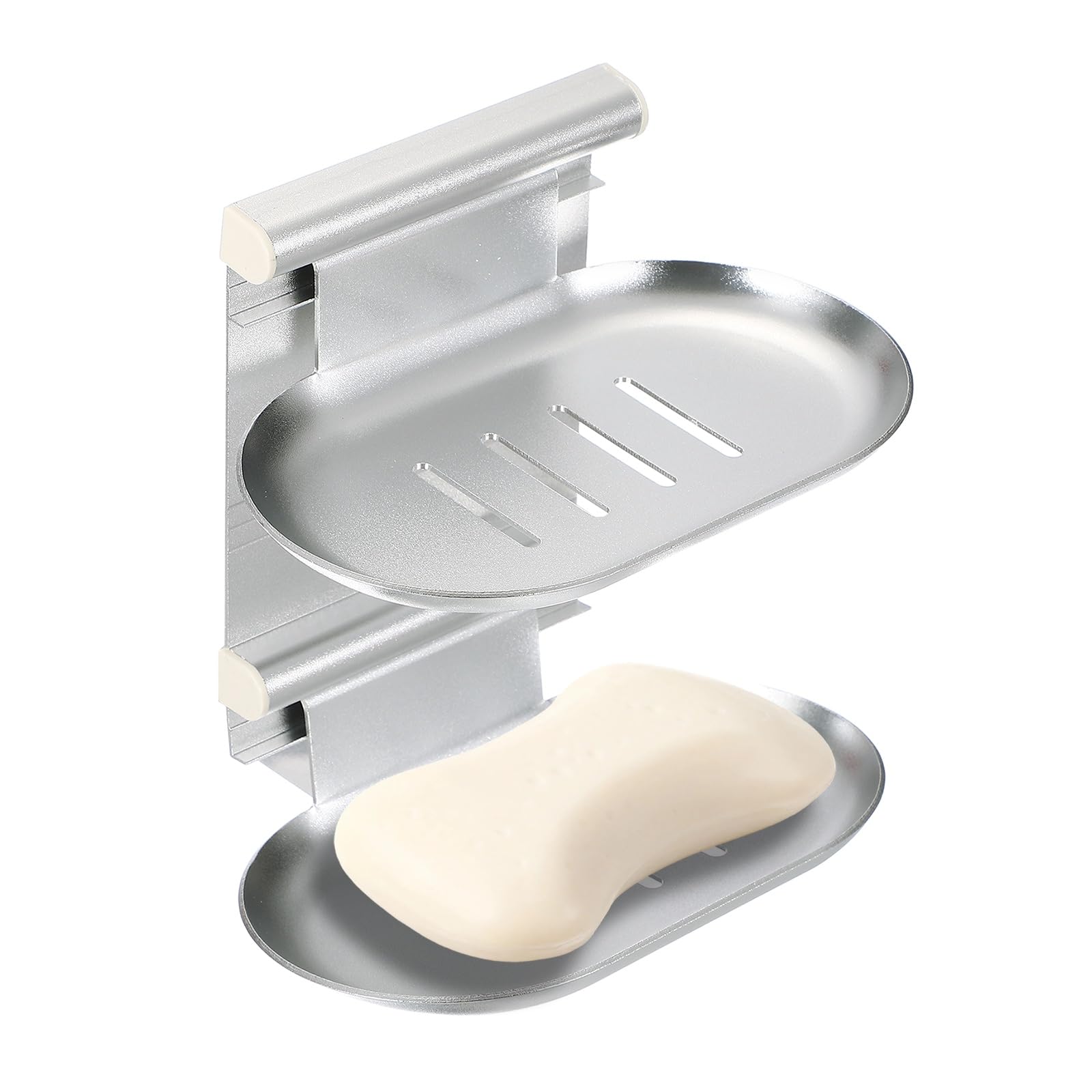 Porte-savon adhésif sans perçage mural argenté double pour cuisine