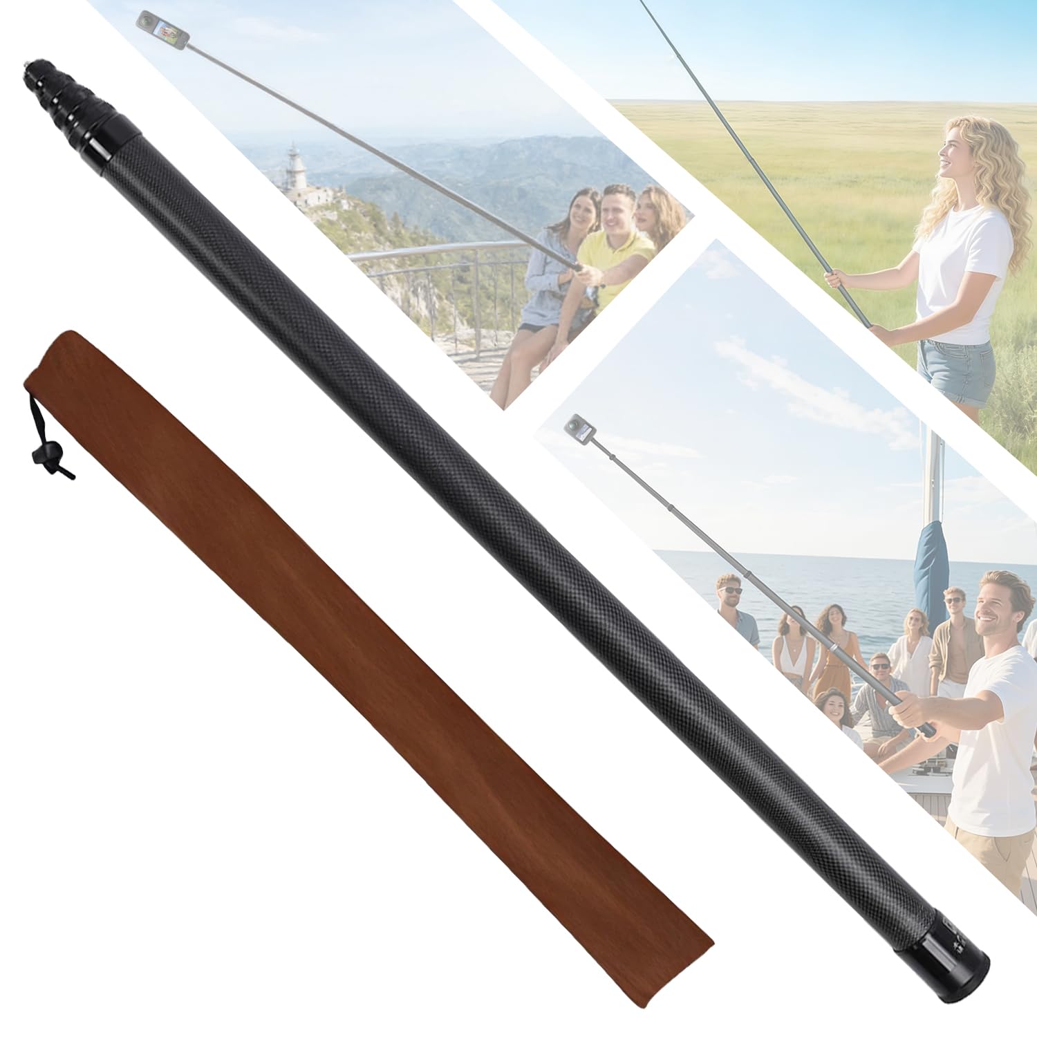 5m/16.4ft Carbone Fibre Extensible Invisible Selfie Perche Compatible avec Insta360 X5-X Ultra-longue Perche Compatible avec Gopro 12-3 Osmo 360 Action 6/5 Pro 4 3 Compatible avec Xbot Go Photographie