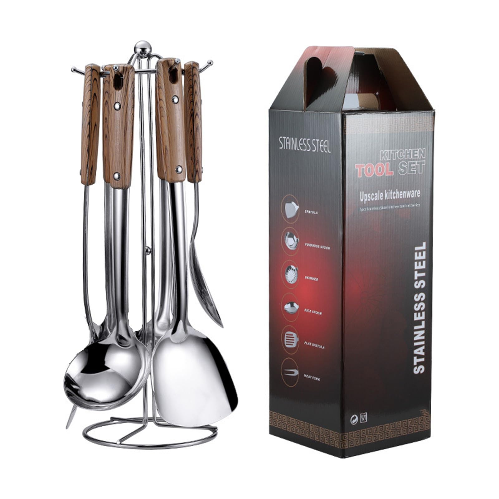 Set di 6 Utensili da Cucina in Acciaio Inox in Confezione Regalo, con Manici in Plastica Testurizzata Antiscottatura; Ideale per La Cucina Quotidiana E Come Idea Regalo