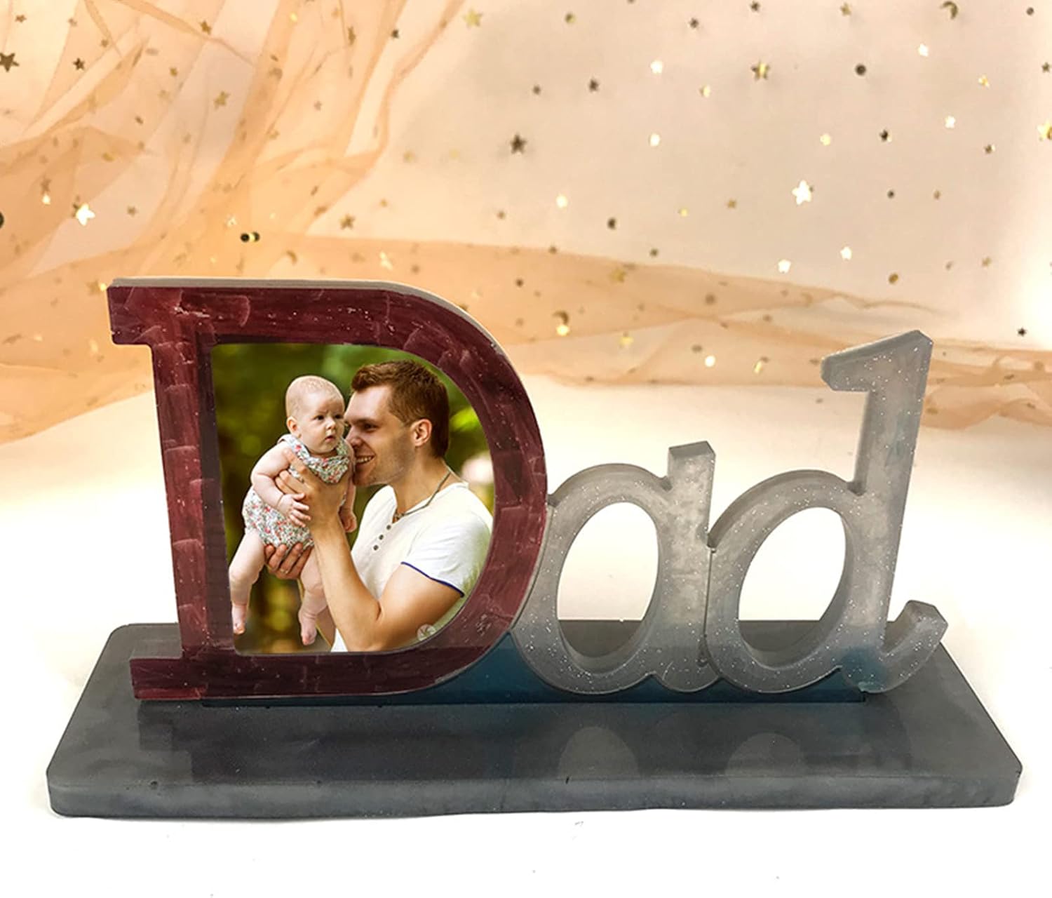 Silicone Dad Photo Frame Resin Mold Epoxy Personalized Photo Frame for Father ' s Day Gift Epoxy Large
