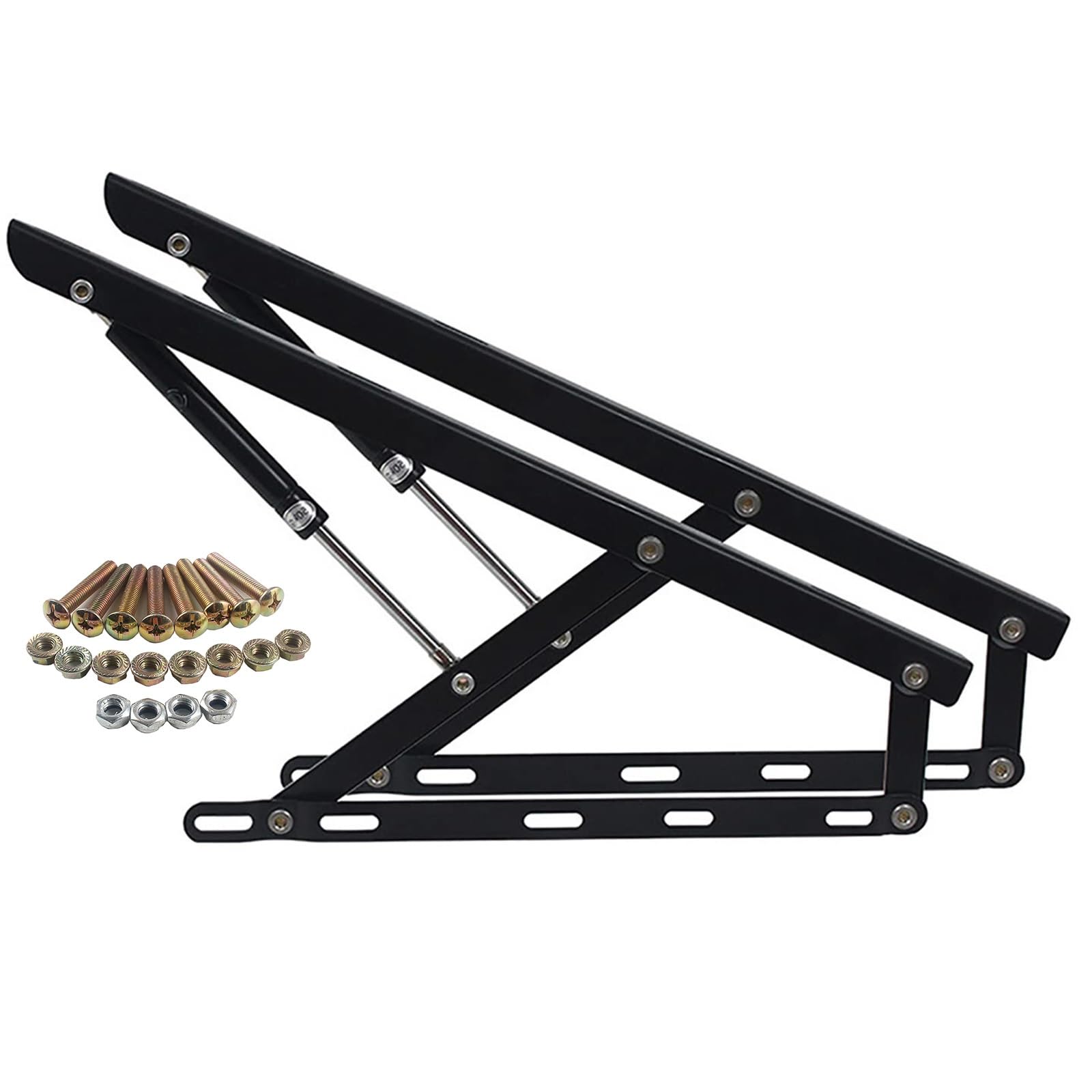 Rofbihg Black 2Pcs Folding Bed Lifting Mechanism, Lift Up Storage Bed Frame Hinge Set, Pneumatic Storage Bed Lift Supports Heavy Duty Hydraulic Rod, Hydraulic Support Rod For Tatami, Bed Lifting Hinge(110Cm/43.3In)