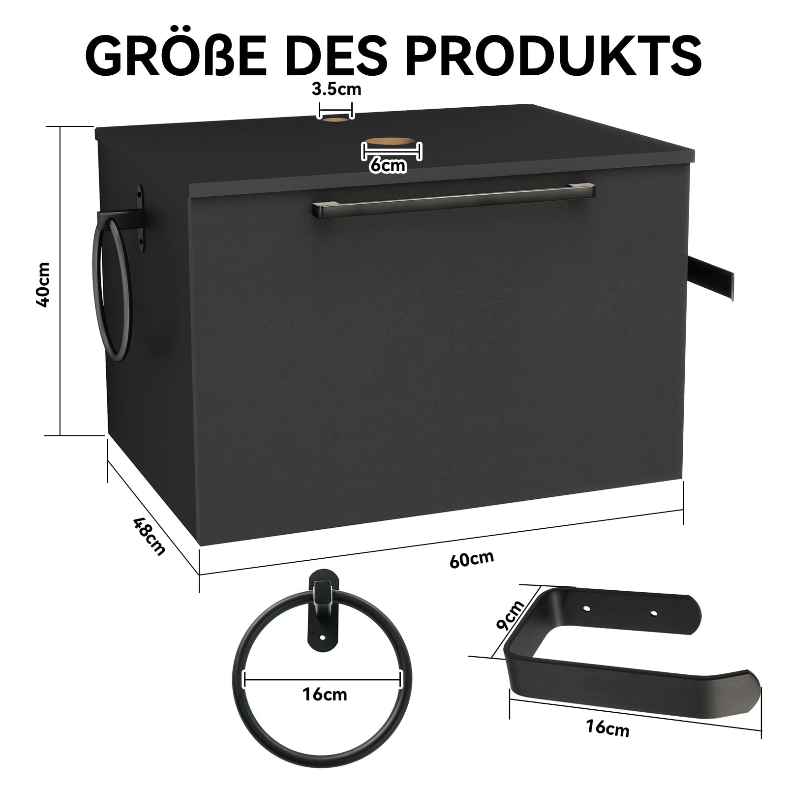 ZealWe Badmöbel-Set Waschtisch mit Unterschrank 60cm, Waschbeckenunterschrank mit Waschbecken, Badezimmermöbel Matt Schwarz Badezimmerschrank Hängend, 2-teilig, für kleine Bäder Gäste WC, Schwarz