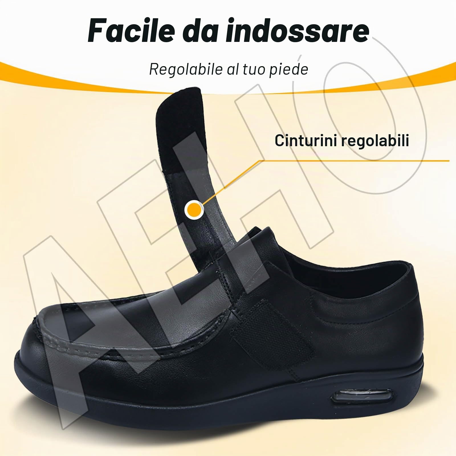 AEHO Scarpe Uomo Diabetici Pianta Larga Ortopediche, Mocassini in Pelle Extra Larghi con Strappo per Piedi Gonfi da Lavoro, Nero, 39 EU