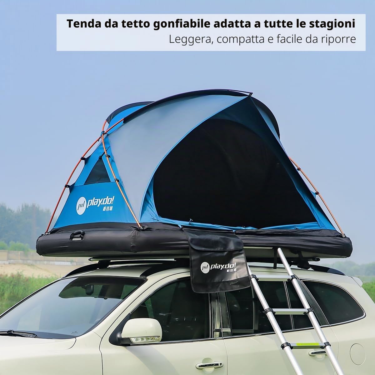 Tenda da tetto gonfiabile per 2 persone, portatile, facile da montare, quattro stagioni, impermeabile e resistenti al sole, adatta a SUV, camion e tour universali