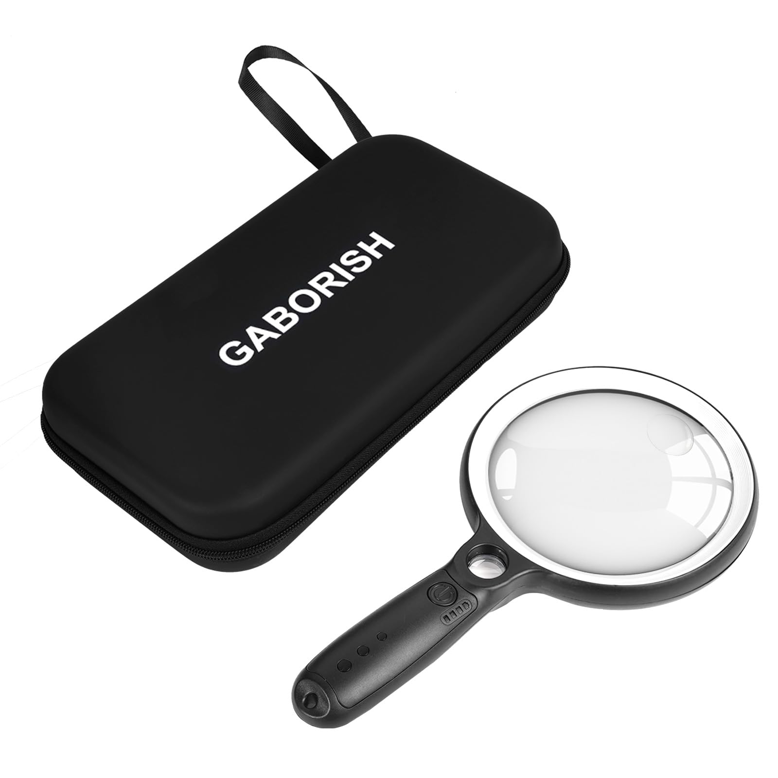 Lupa grande con 37 luces LED y estuche, lupa iluminada de mano de 10 x 20 x 45 x con 3 modos de luz, lupa recargable para personas mayores, lectura, inspección (blanco y negro)