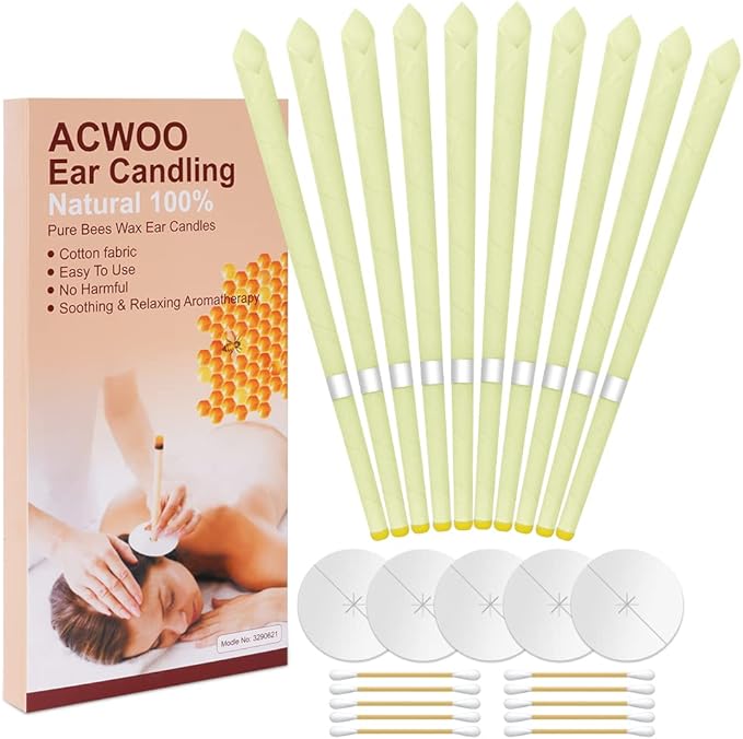 ACWOO Ear Candles, 10 Pcs Natural Beeswax Ear Candles, 100 NonToxic Cylinders Fragrance Hollow