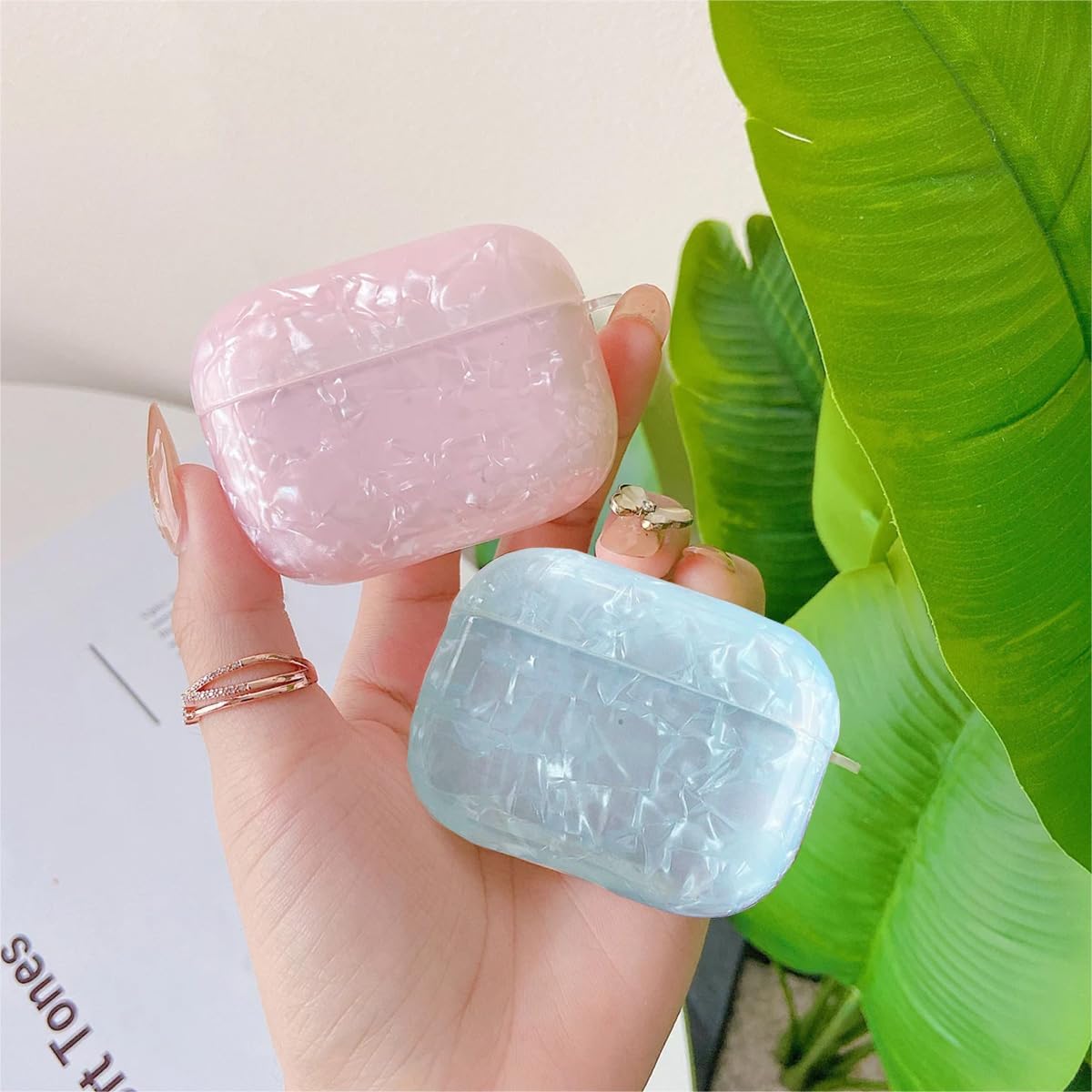 Olytop for Cute Glitter Airpods 4 Case 2024 with Cleaner Pen, Shell Pattern Apple Airpods iPod 4th Generation Case Cover Protective Skin Girl Women with Luxury Pearl Keychain, Blue image 4
