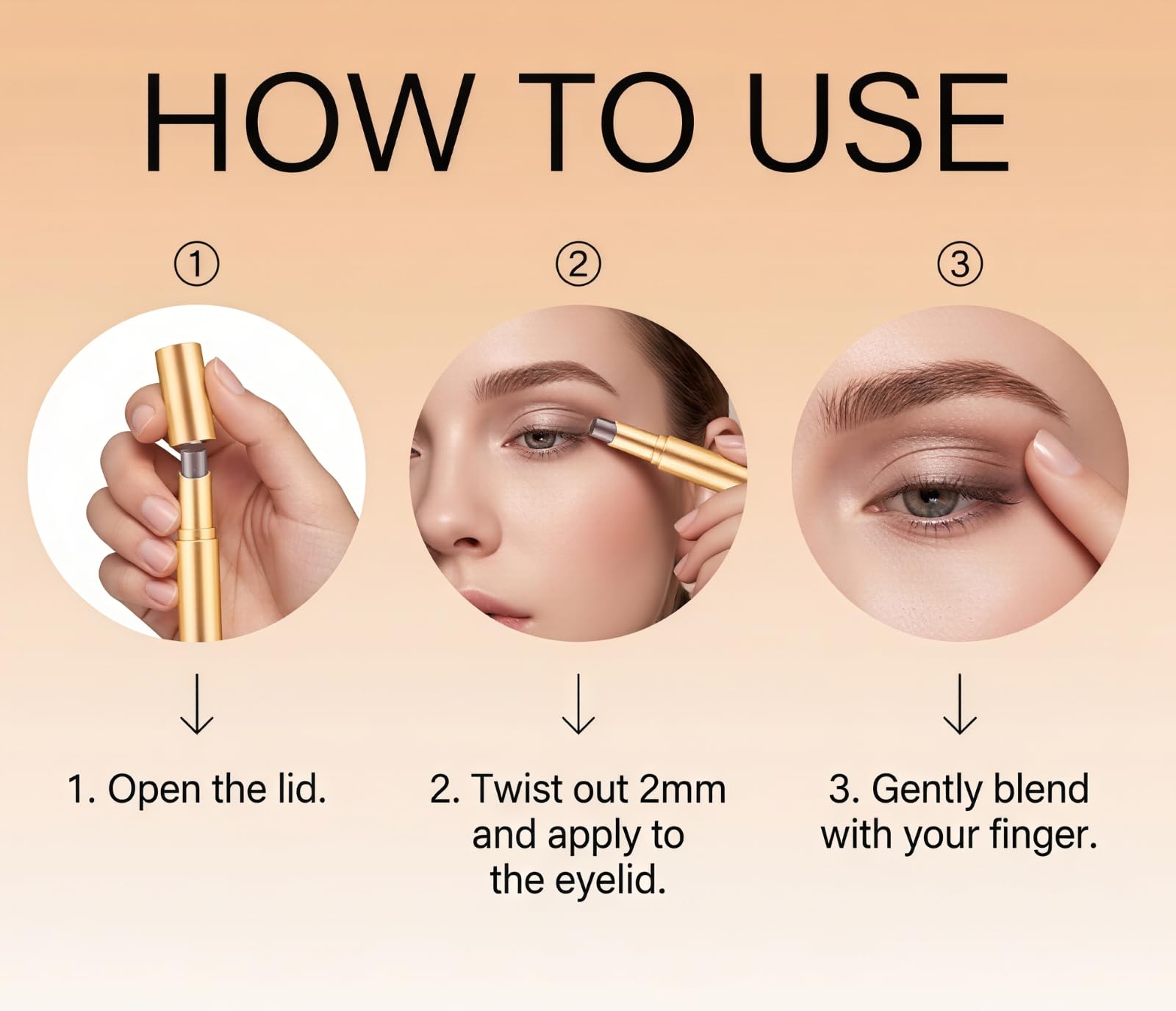 Lidschattenstift, Farbverlauf, 3 Farben, matt, glitzernd, wasserfest, langanhaltend, Anti-Falten und einfach aufzutragen, geeignet für tägliche Make-up-Resukturierungen,