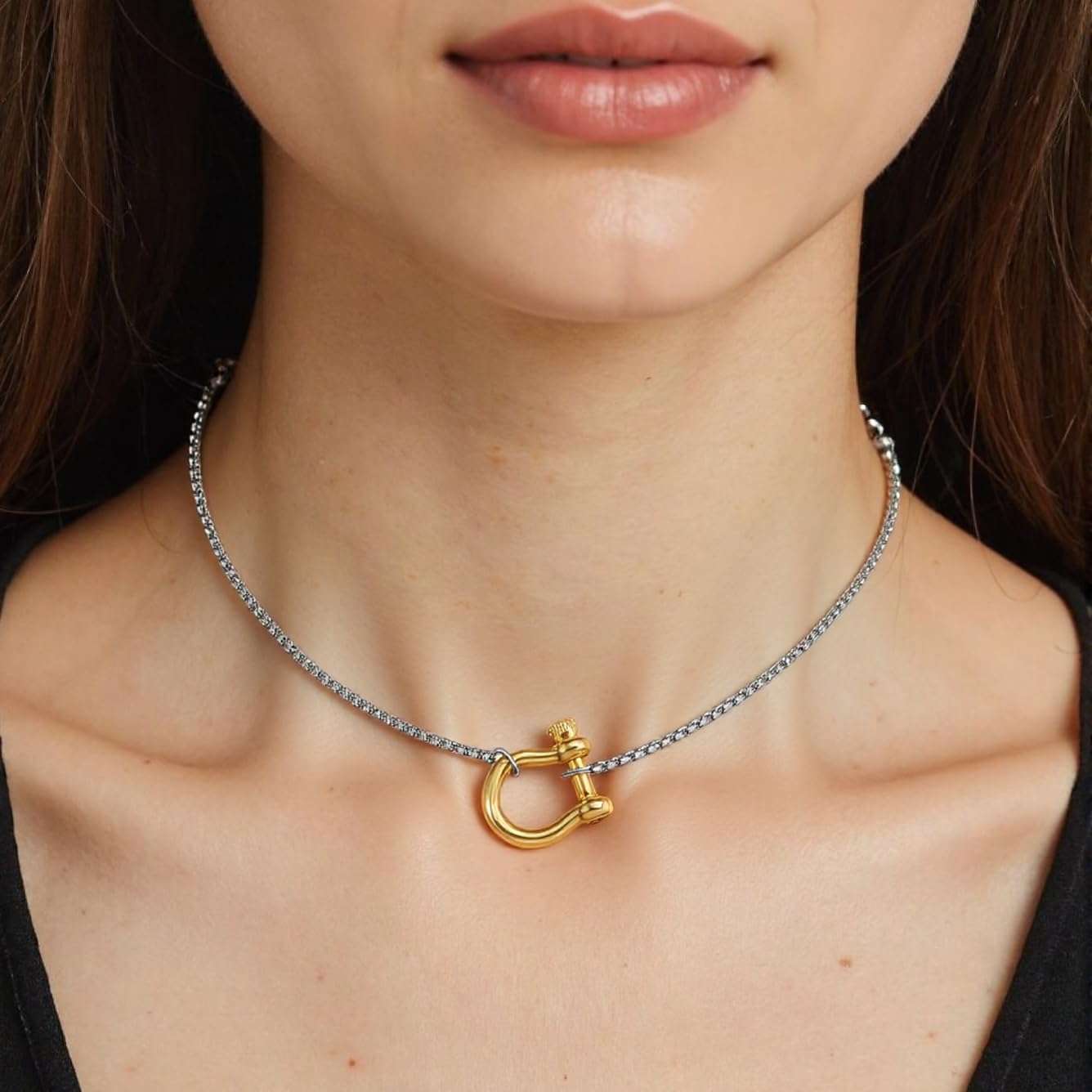 KURTCB Carabiner Necklace 14K Gold Plated Stainless Steel Statement Chunky Heavy Necklace for Women Men - Image 6