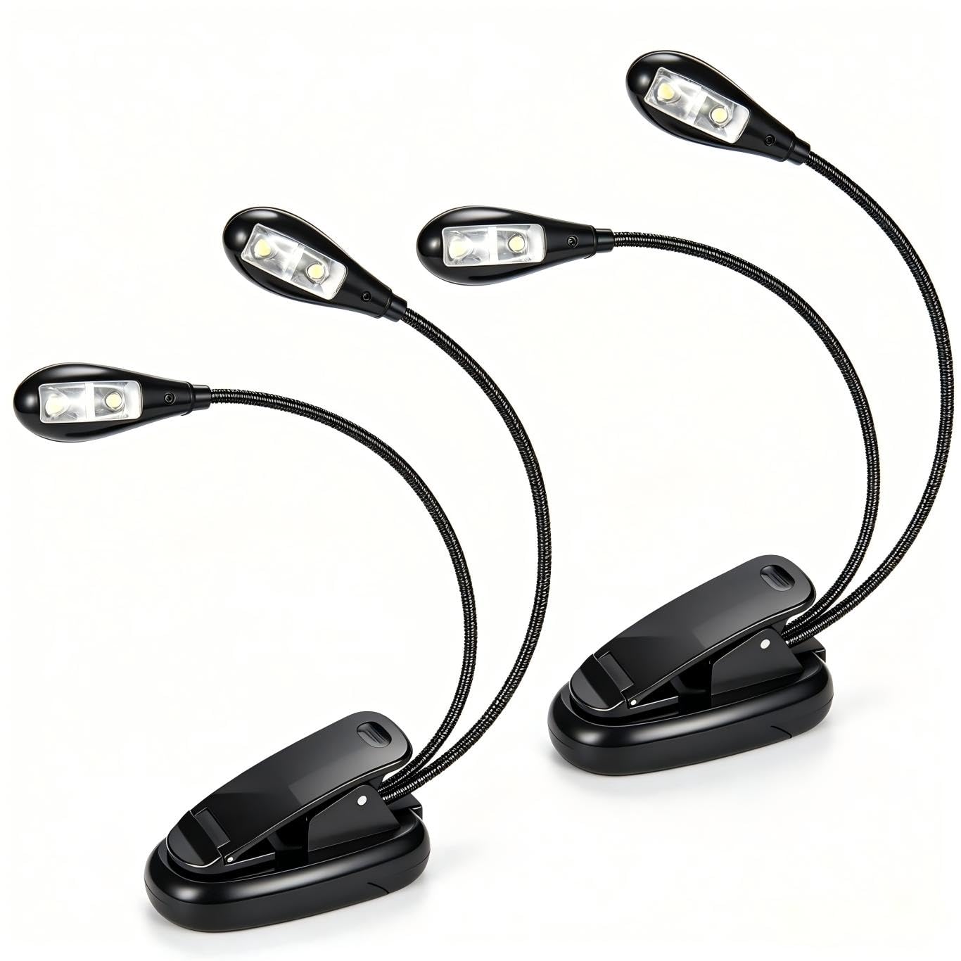 Music Stand Light, 2/10 Pack Clip on LED Book Lights, USB and AAA Battery Operated, Reading Lamp in Bed, 2 Brightness Levels, Ideal for Musician, Piano Player, Kids, Travel (Dual Arm) (Black, 2Pcs)-image-18