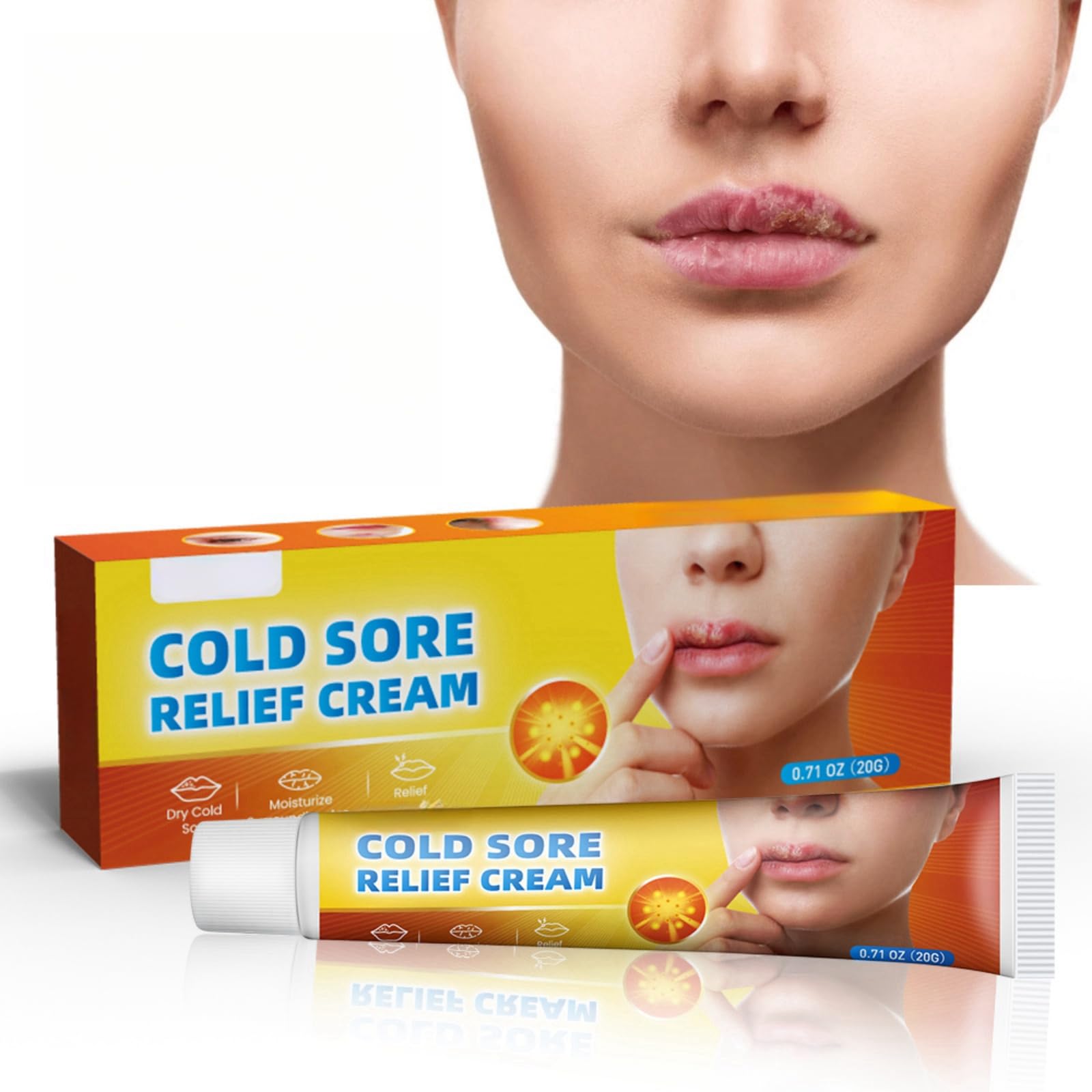 Cold Sore Relief Cream, Soothing Balm for Lip Blister, Quick Relief for Chapped Lips & Around Mouth Blisters, Hydrating Lip Care Cream for Discomfort, Promotes Healing & Moisture Retention 20g