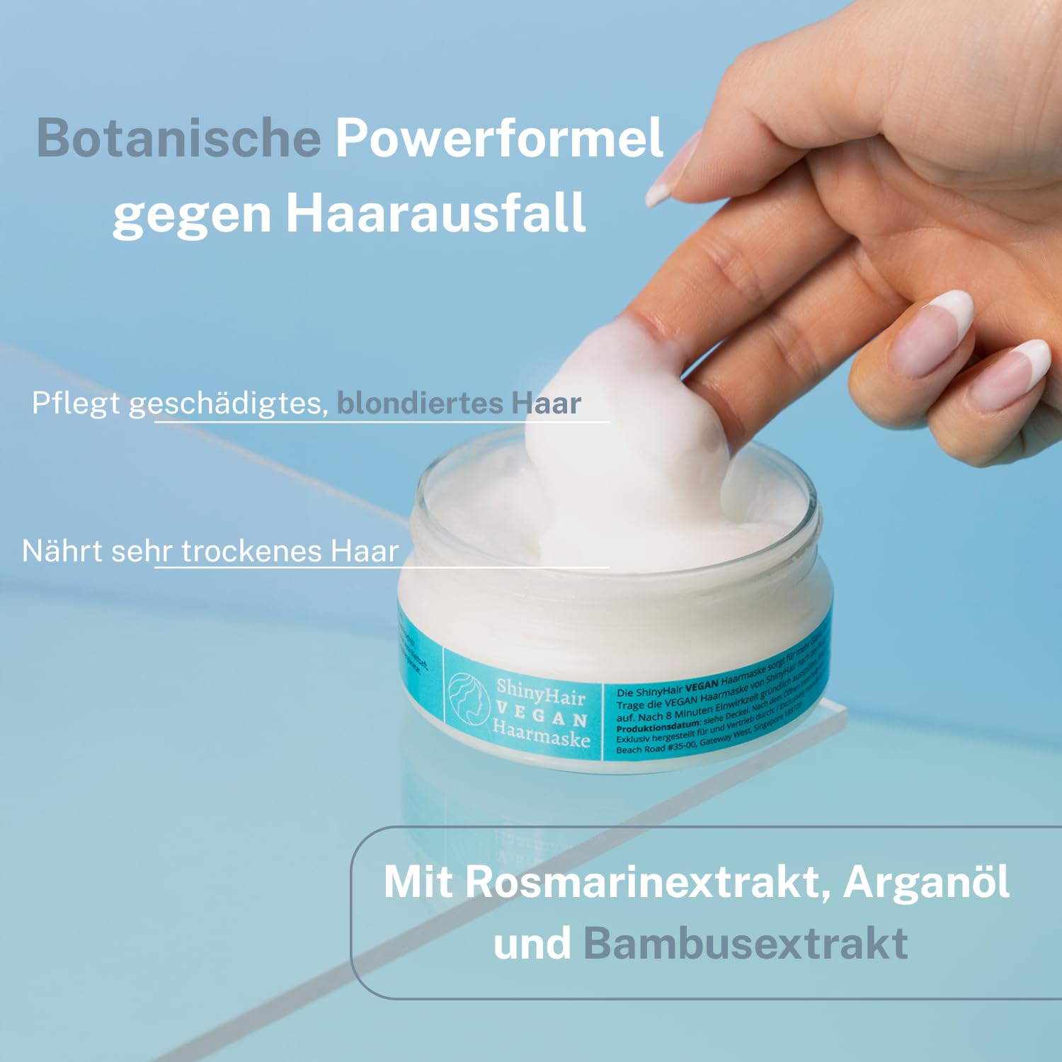 Haarmaske mit Keratin, Rosmarinöl & Arganöl, vegan, 3er Pack | vegane Keratin-Haarkur, für trockenes & strapaziertes Haar, spendet Feuchtigkeit, für glänzendes Haar, 1-2x pro Woche