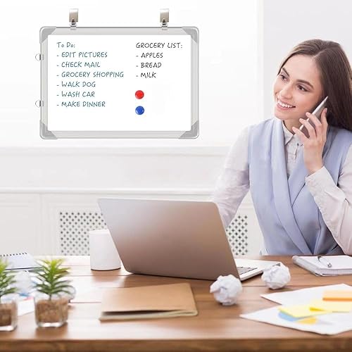 Miniatura 5 de Pizarra blanca de borrado en seco, 20 x 14 pulgadas (19.7 x 13.8 in) para pared, marco de aluminio para colgar para niños, dibujar y escribir enseñar