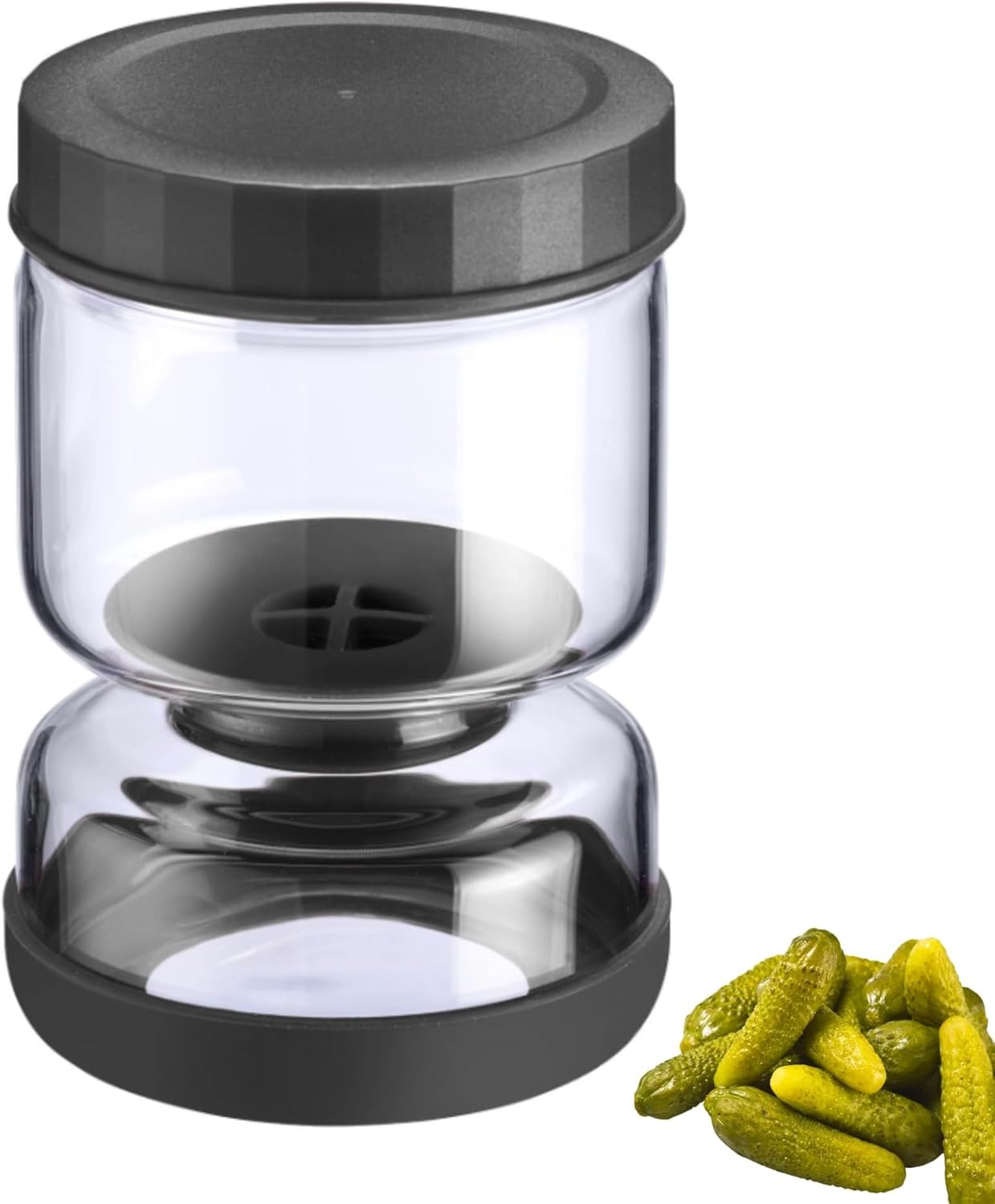 Westmark Szklanka do Ociekania 1 Sztuka, Wielofunkcyjna Szklanka do Kimchi i Ogórków do Odsączania oraz Serwowania, Przezroczysta/Czarna, 750 ml