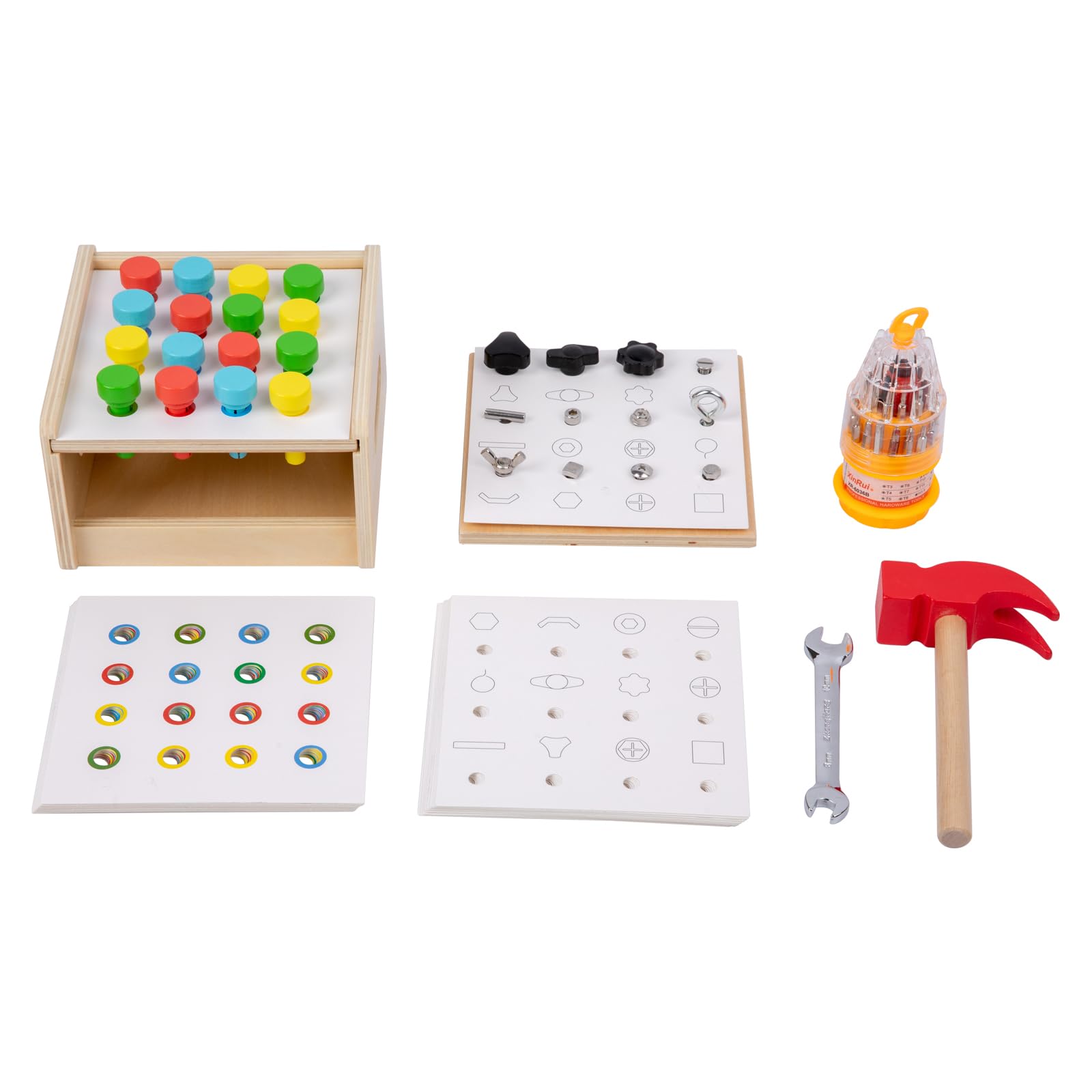 Adena Montessori 2 in 1 Montessori Screwdriver Board Set & Hammer Peg Toy Game Wooden Tool Set for Kids 3 4 5 Year Old
