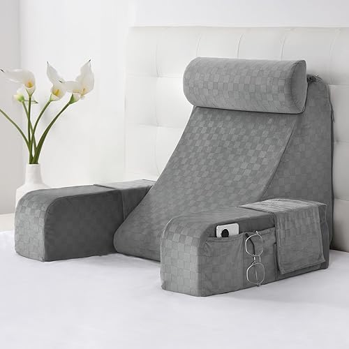Miniatura 1 de Vekkia Almohada de lectura para adultos  Silla ergonómica de 45 con respaldo de cuña para sentarse en la cama, bolsillos laterales XL, perfecta para