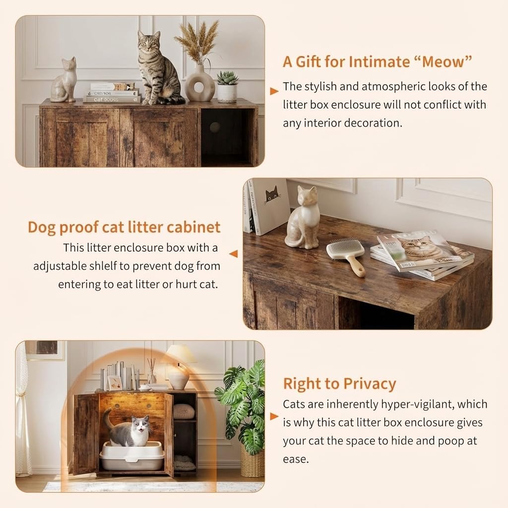 GAOMON White Litter Box Enclosure Cabinet for Litter Robots, Dog-Proof Shelf Included, Built-in Power Outlet with 5 Ft Cord, Compatible with Most Self-Cleaning Litter Boxes, Cat Litter Furniture
