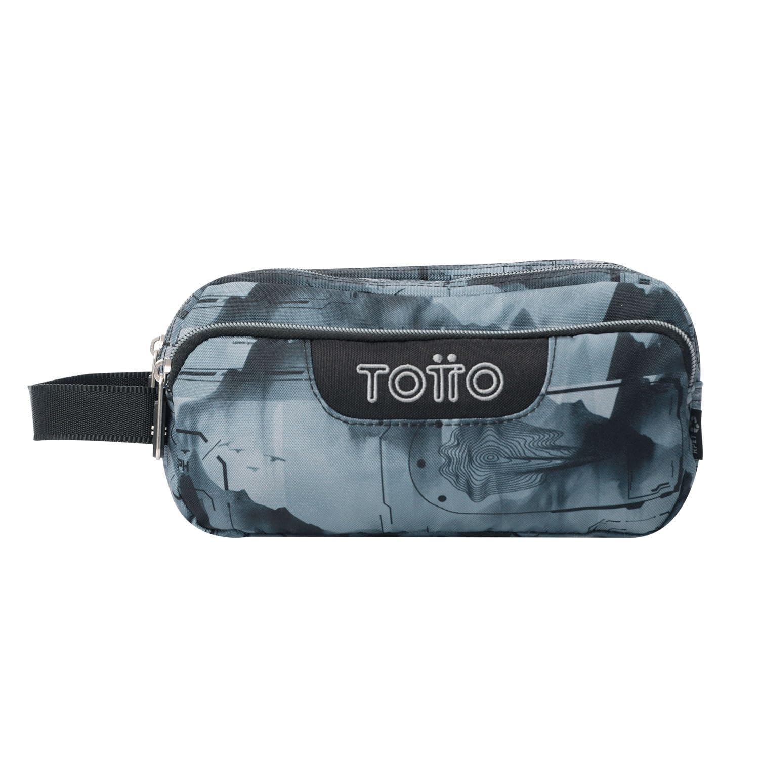 TOTTO - Astuccio scolastico a 3 scomparti, modello Agapec, astuccio grande, dimensioni 23 x 11,5 x 10,5 cm, manico laterale, manici ergonomici in PVC, tessuto resistente, stampa digitale Hill