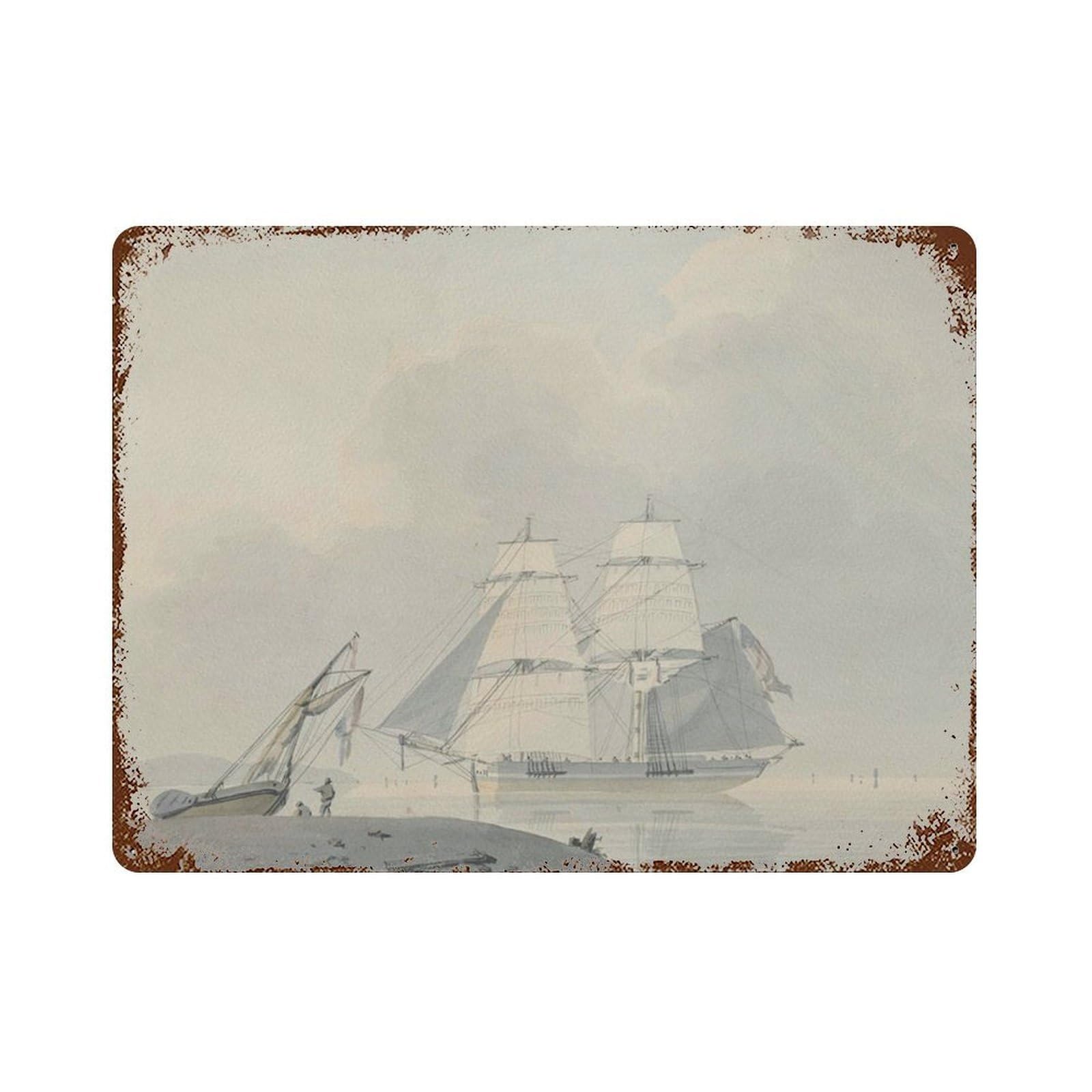 xiaoxiaoshen Sailboat Watercolor, Coastal Painting, Vintage Wall Decor Art Metal Tin Poster Modern Home Decor Art Home Bar Shop Decorations Vintage Sign 30x40cm
