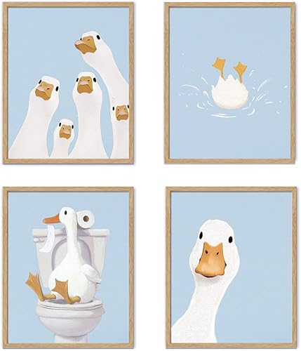 Miniatura 8 de YZSLA Divertidas impresiones artísticas de pared de baño de 8 x 10 pulgadas sin marco, impresiones artísticas retro coloridas de pato, divertidas