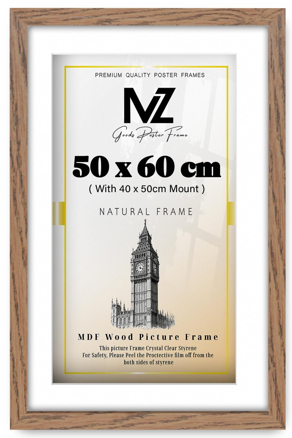MZ GOODS | Modern 500 x 600 mm With 500 x 400 mm White Mount wood Finish, 24x20 Inch Minimalist Wall Décor (50 x 60 cm) [ Dark Oak ]
