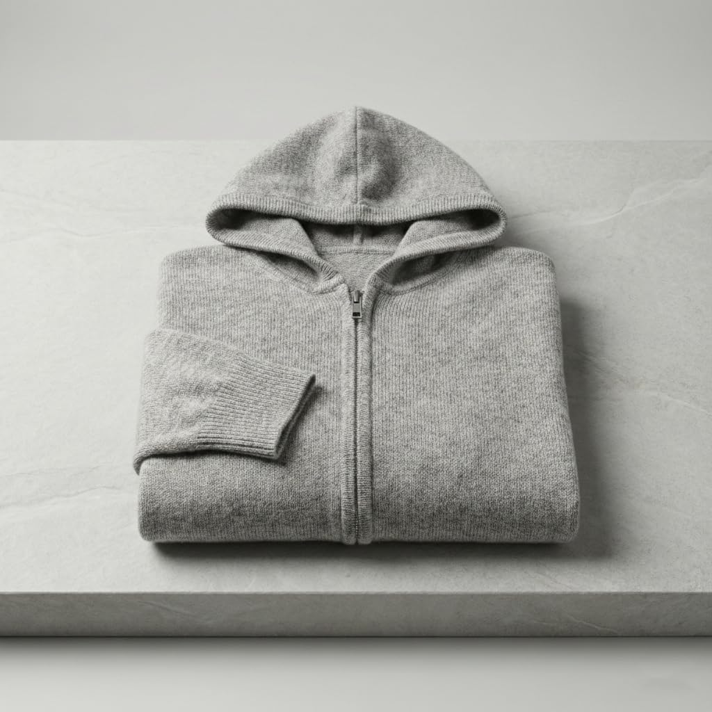 NPIA Certified Women's 100% Undyed Cashmere Zip Hoodie | Organic Chemical-Free Heavyweight 375g - Image 7