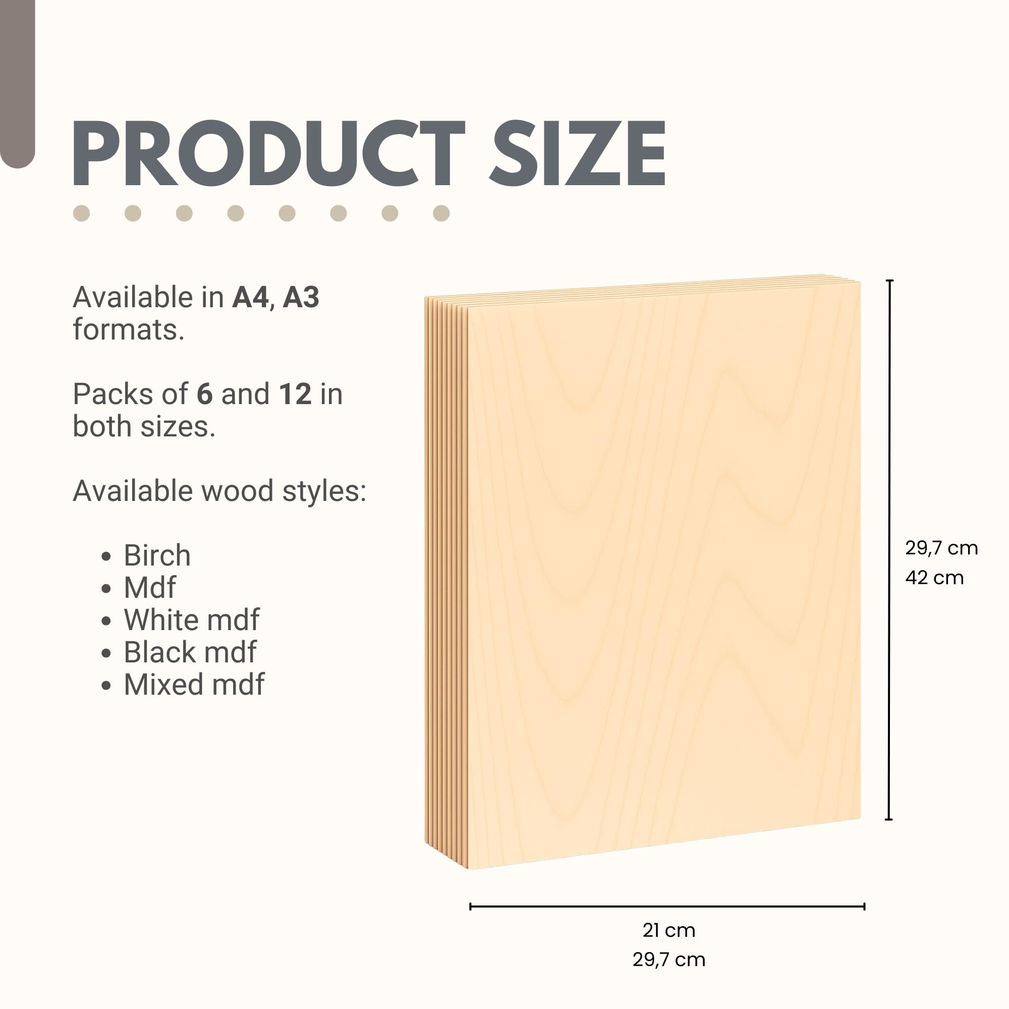 Ayurvana Pack 12 Placas MDF A4 3mm para Grabado Láser y Corte – Madera MDF para Manualidades DIY, Artesanía y Proyectos CNC – Tableros de Fibra de Madera Prensada Alta Densidad A4