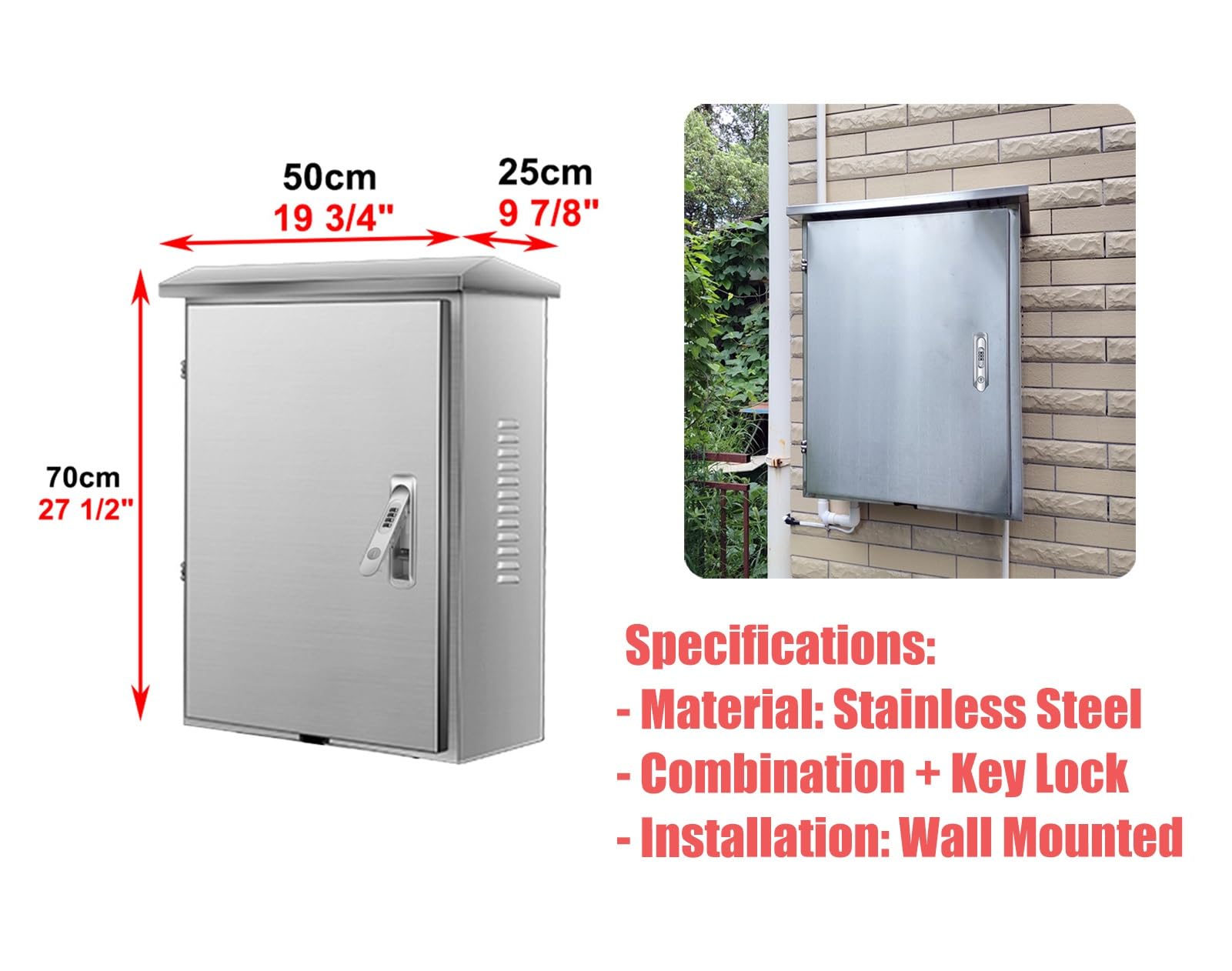 Caja de acero inoxidable para cargador de vehículos eléctricos, montaje en pared, cubierta protectora impermeable con cerradura y gancho para cable, soporte para estación de carga de coche eléctrico