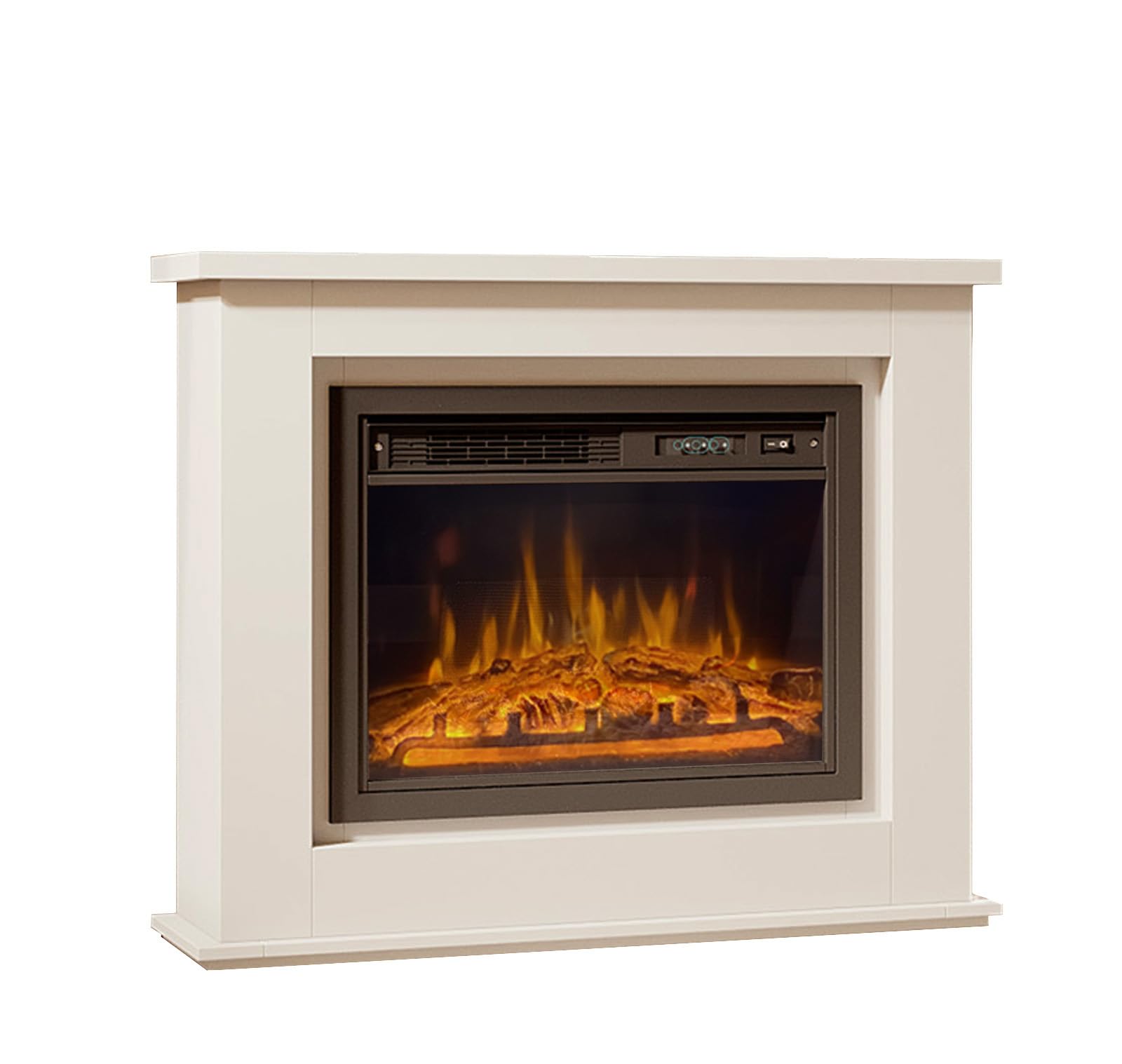 MB Muebles Bonitos, Mueble con Chimenea eléctrica Decorativa Alaska para Salón Moderno, Estufa de Bajo Consumo, 1000/2000W, Efecto de Llama Realista con LED, Lacado en Blanco, 98x81x27,5 cm