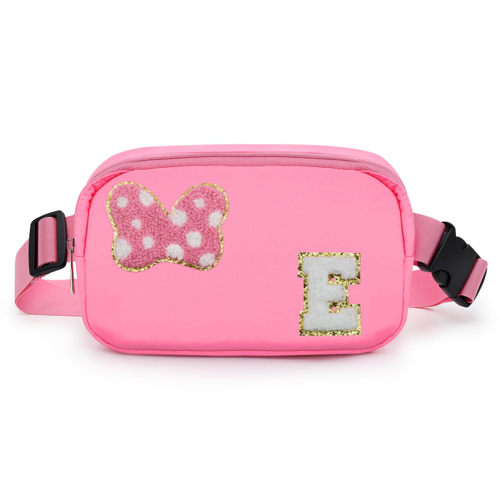 Chenille Initial Letter Bow Mouse Fanny Pack, Waterproof Park Crossbody Bag Christmas Birthday Gifts for Teen Girls Daughter Women Kids Adults, Cute