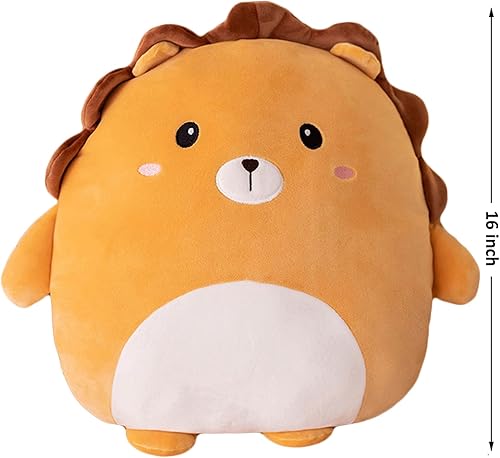 Miniatura 7 de Lannery Almohada de felpa de león, juguete de peluche suave de dibujos animados, almohada para abrazar, lindo peluche de león, 16 pulgadas