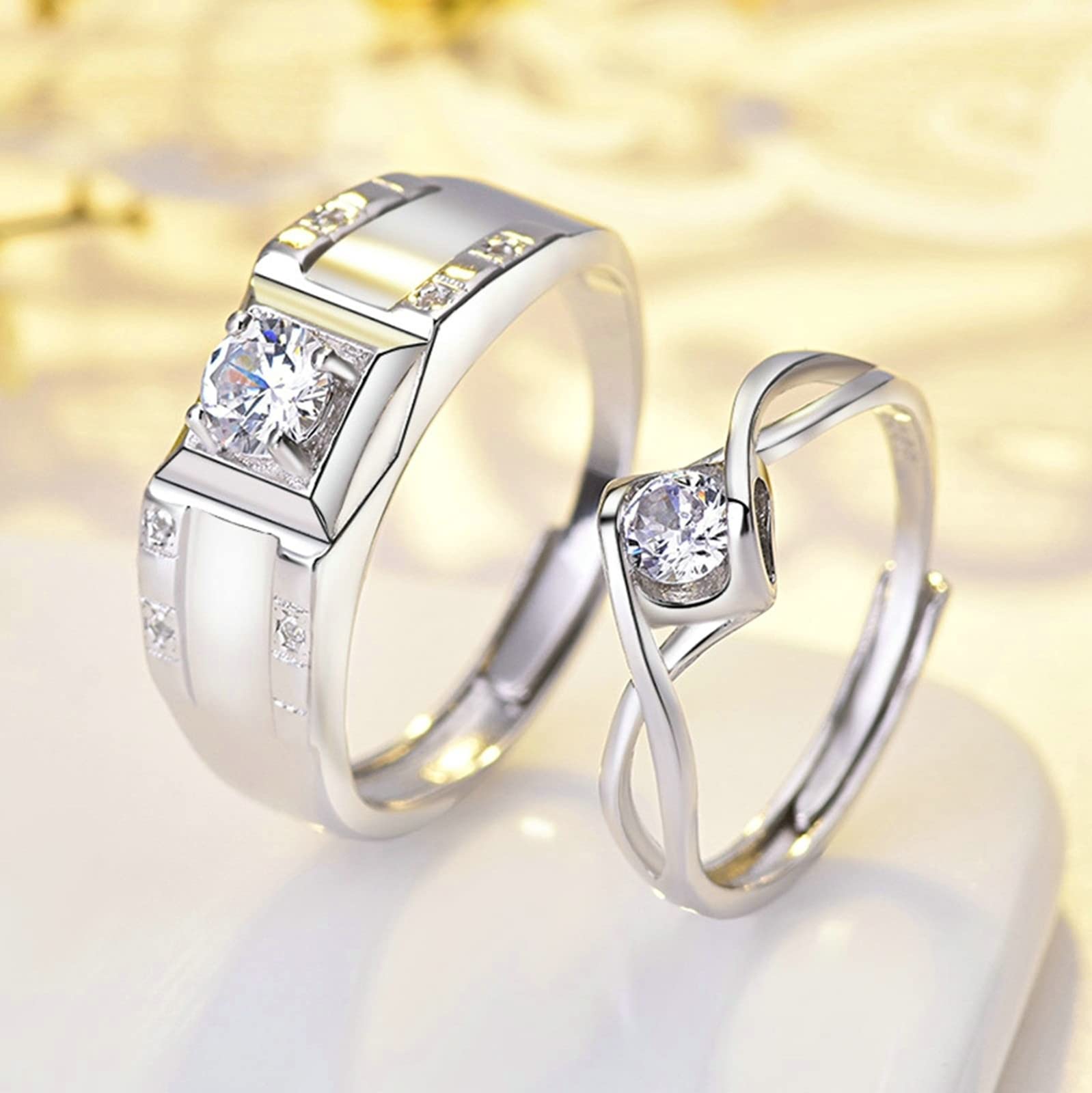 Anillos de compromiso para parejas, anillos de plata de ley 925 para adolescentes con banda ajustable de plata infinita para parejas, Adjustable, Cristal, Zirconia cúbica
