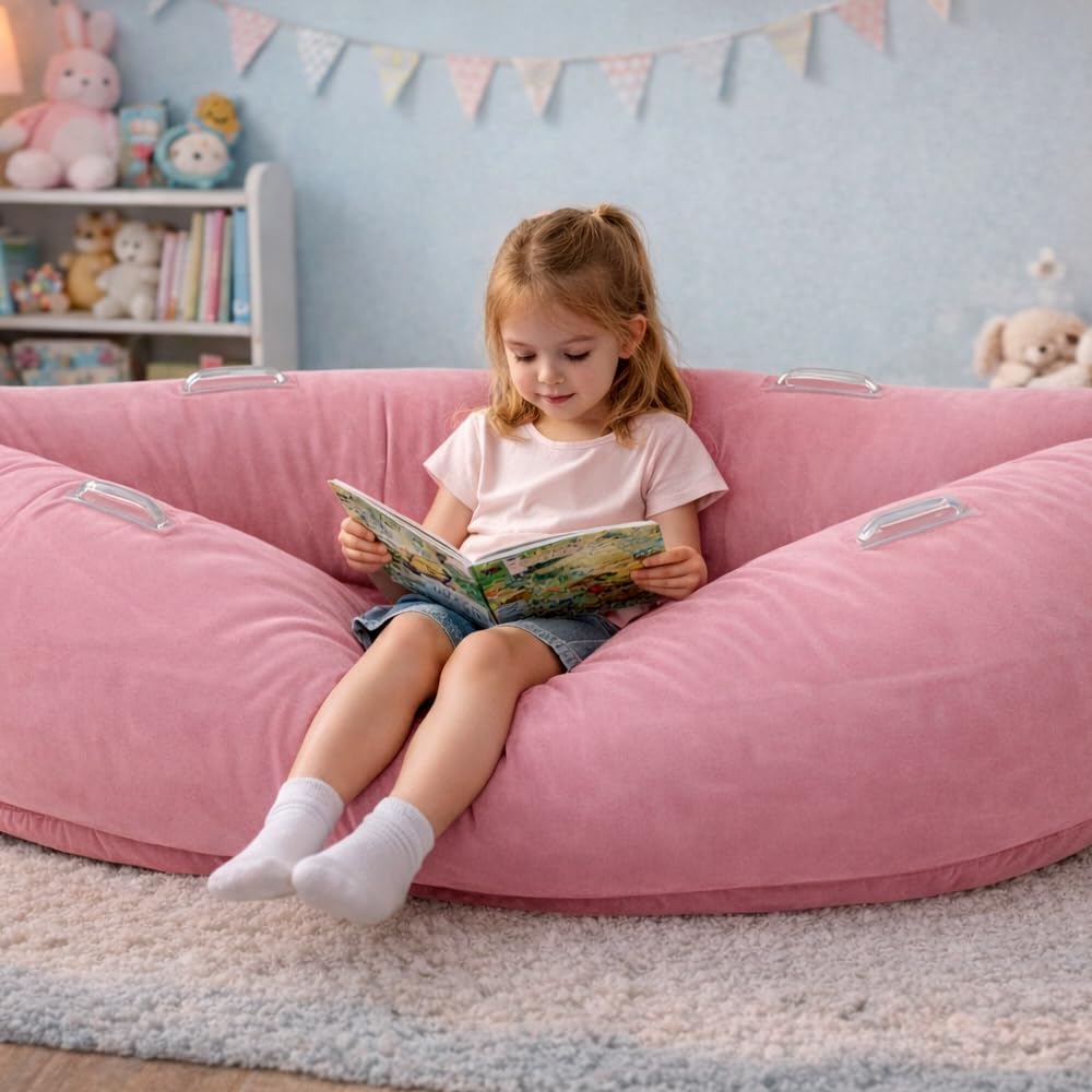 Sensory Chair for Kids, 60" Inflatable Sensory Peapod with Electric Air Pump, Upgraded Extra Thick 0.6mm PVC, Sensory Pod Chair for Children with Autism & ADHD（Pink）