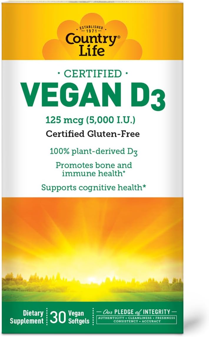 Vegan D3 5000 IU โ Plant-Derived Vitamin D3 from Lichen โ High Potency Immune & Bone Support โ Certified Vegan, Gluten-Free, Non-GMO โ 30 Softgels