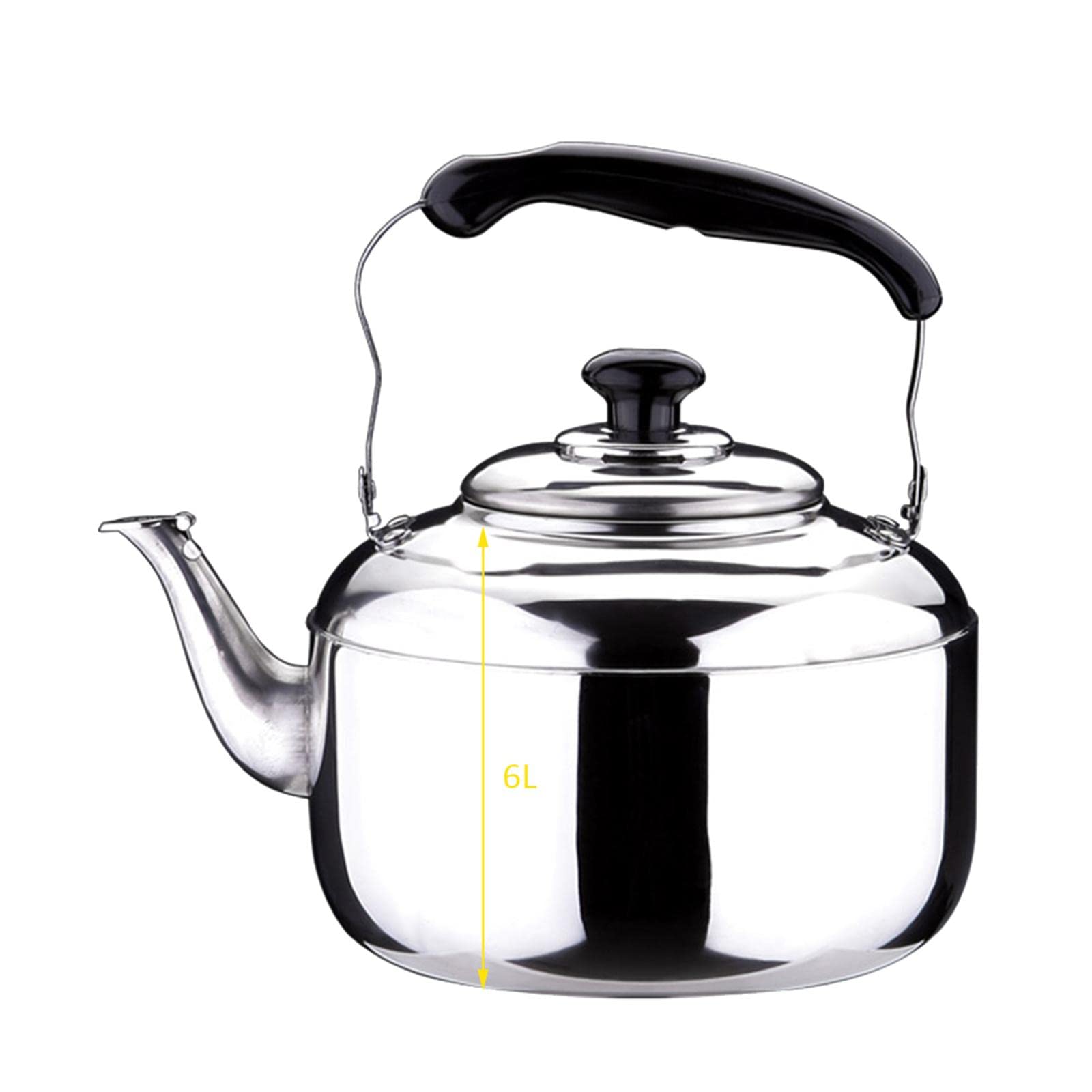 Baoblaze Wasserkessel Edelstahl Outdoor, Flötenkessel 4L / 5L / 6L, Camping Wasserkocher Pfeifkessel, Whistling Tea Kettle, Metall Kessel zum Teebereiter für Herd Picknick Kochgeschirr Küche, 6L