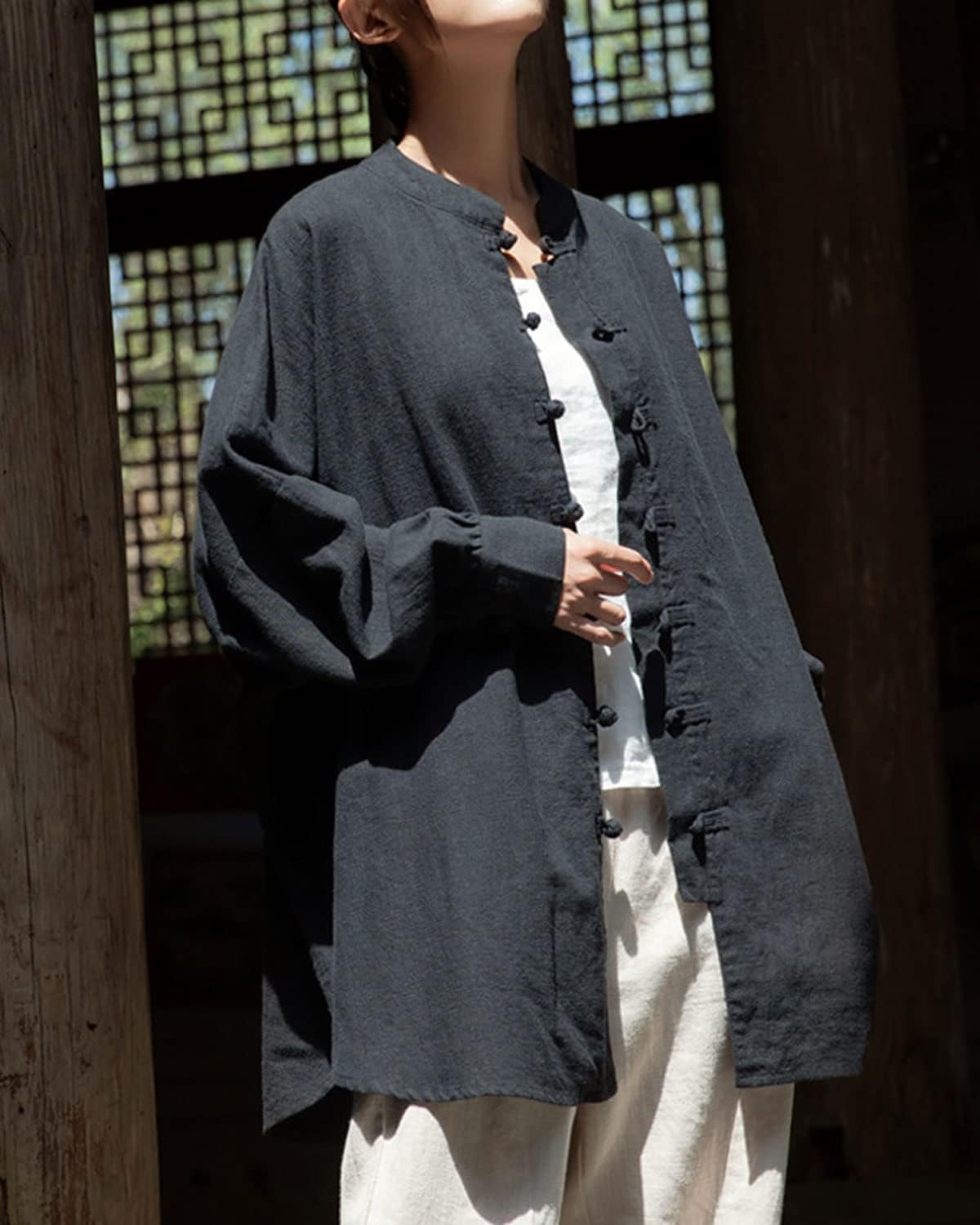Women's Linen Oversized Blouses Vintage Long Sleeve Jackets Loose fit Chinese Frog Shirts - Image 3