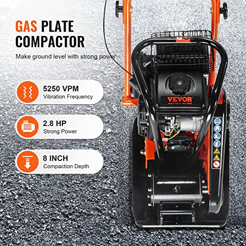 VEVOR Plate Compactor,2.8HP 78.5cc Gas Engine, 5600VPM Force Vibratory Compaction Tamper,1920LBS Compactor with 18.7 x 11.8 in Plate for Walkways,Patios,Asphalts,Paver Landscaping,EPA Compliant - Thumbnail 2