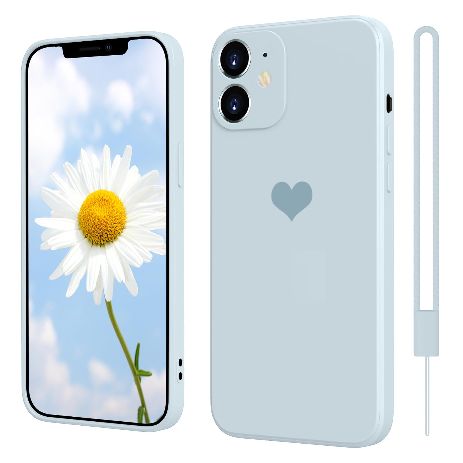 SupVict iPhone 12 Mini Case Heart Design, Slim Fit Silicone Shockproof Scratch-Resistant Case, Mint Blue