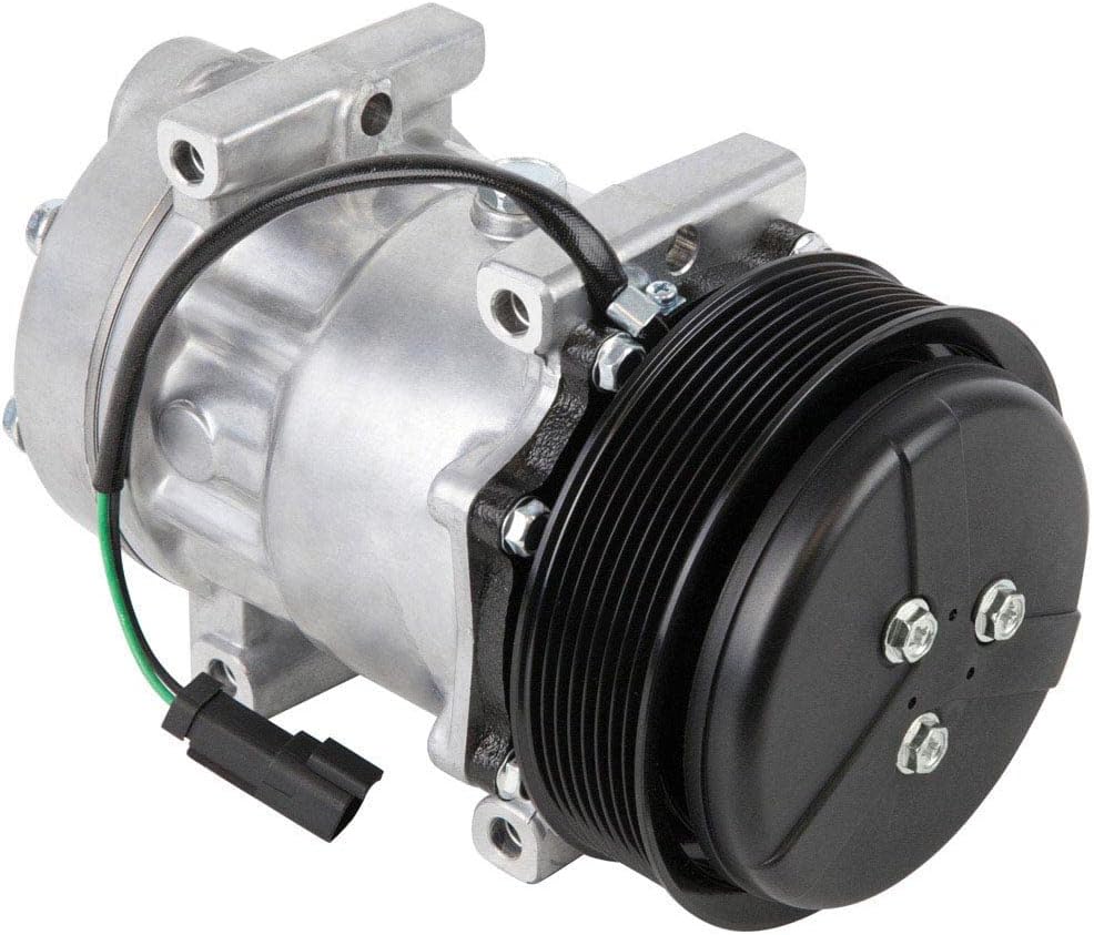 AC Compressor & 130mm 8 Groove A/C Clutch Replaces Sanden SD7H15 8242 w/ 24v Coil & 2-Wire Clutch Switch - BuyAutoParts 60-04495NA New
