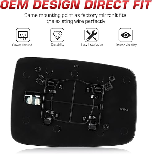 Miniatura 6 de Espejo calefactable con vista lateral derecha del pasajero para Dodge Ram 1500 2500 2009 2010 para Ram 1500 2500 2011-2018, repuesto 68079362AA,
