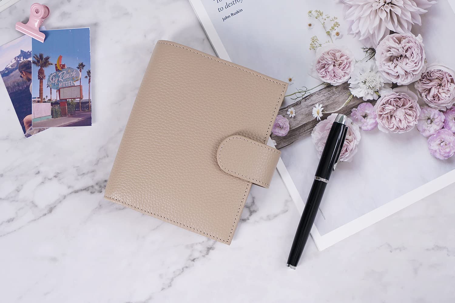Moterm Agenda Tasca con Anelli Regolare - Organizzatore Raccoglitore in Vera Pelle (Grigio Talpa, Anello da 19 mm)