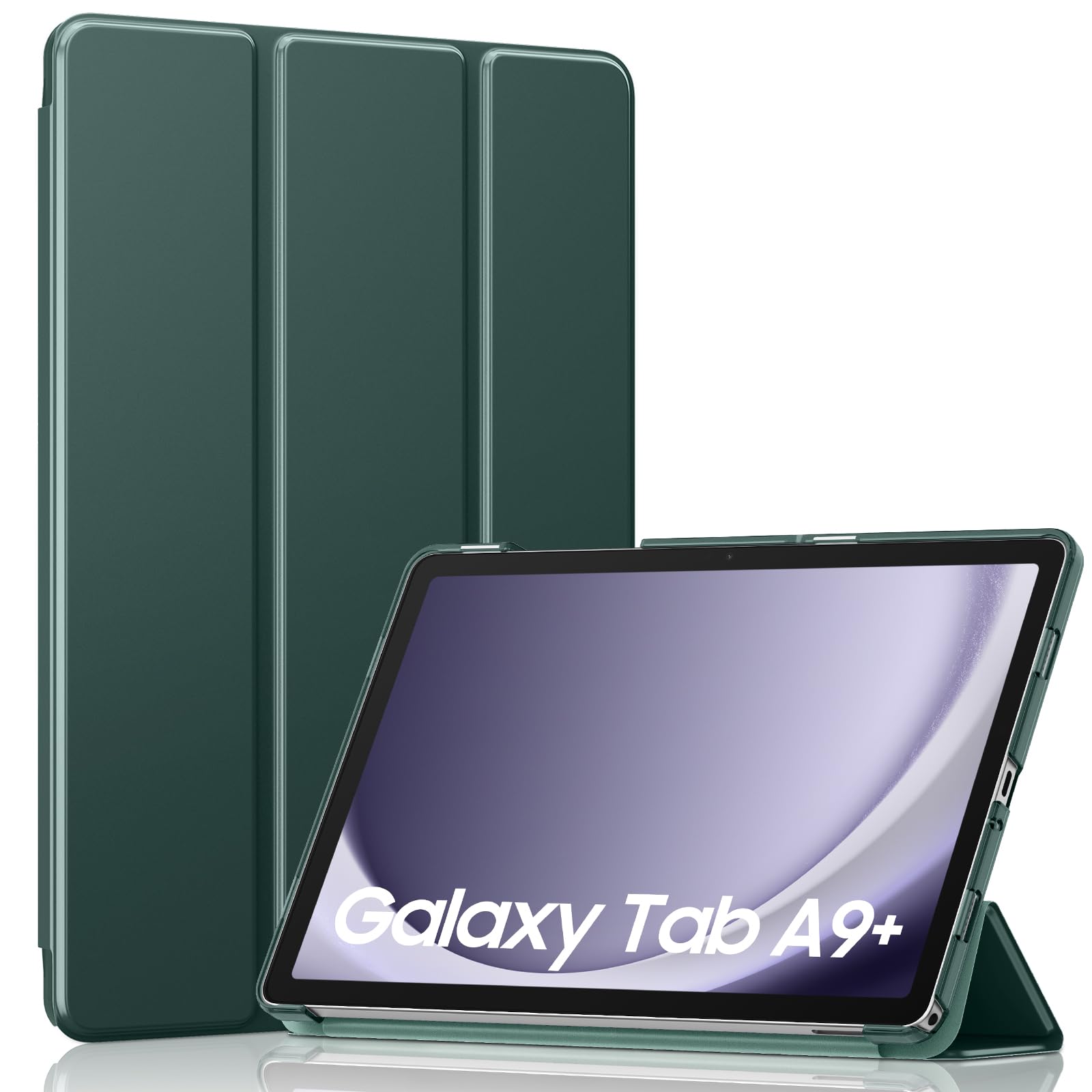 MoKo for Galaxy Tab A9 Plus/A9+ Case 11 inch 2023, Slim Stand Hard PC Translucent Back Shell Smart Cover for Galaxy Tab A9 Plus Tablet SM-X210/X216/X218, Auto Wake/Sleep, Midnight Green