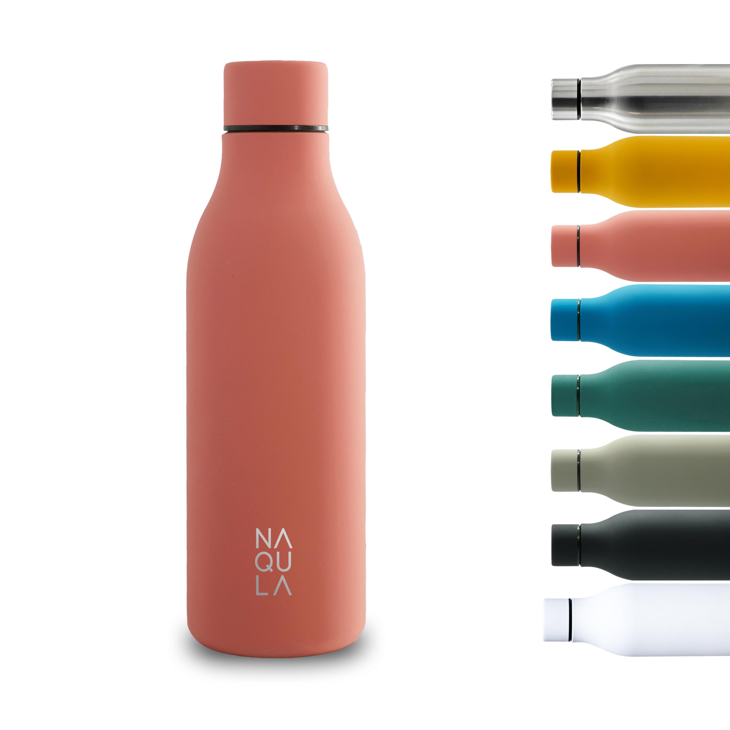 NAQULA® Bouteille Isotherme En Acier Inoxydable 500 Ml. Sans BPA. Anti-fuite. Moderne. Bouteille D'eau Minimaliste. Bouteille D'eau Adaptée Pour Le Bureau, Le Sport, L'école. Bleu (bleu Marine