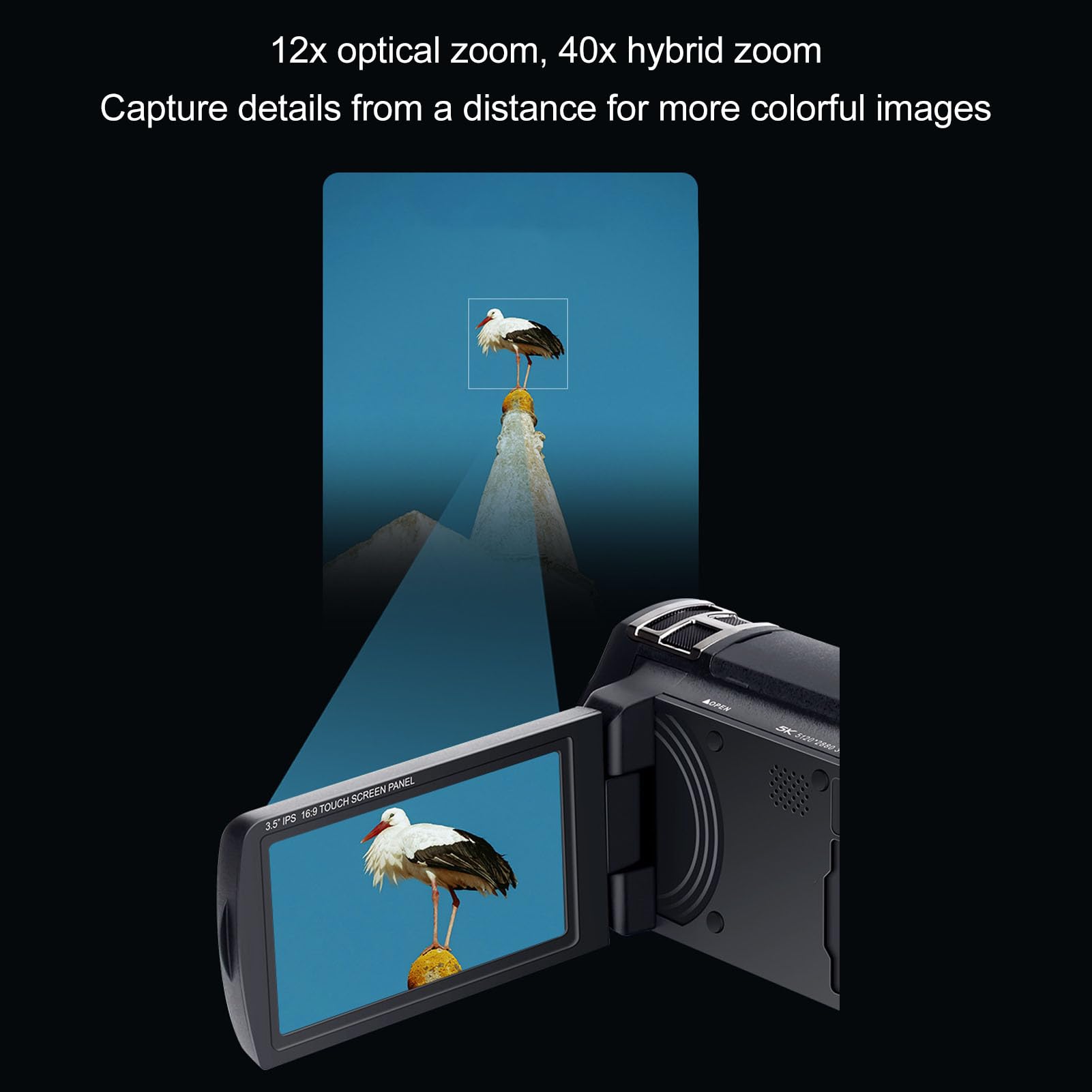 Bewinner Videocamera 5K 30FPS, Videocamera 4K 60FPS, Fotocamera per con Zoom Ottico 12X - Touchscreen Ruotabile da 3,5 Pollici, Controllo AF MF, Zoom Ibrido 40X, WDR, Antishake