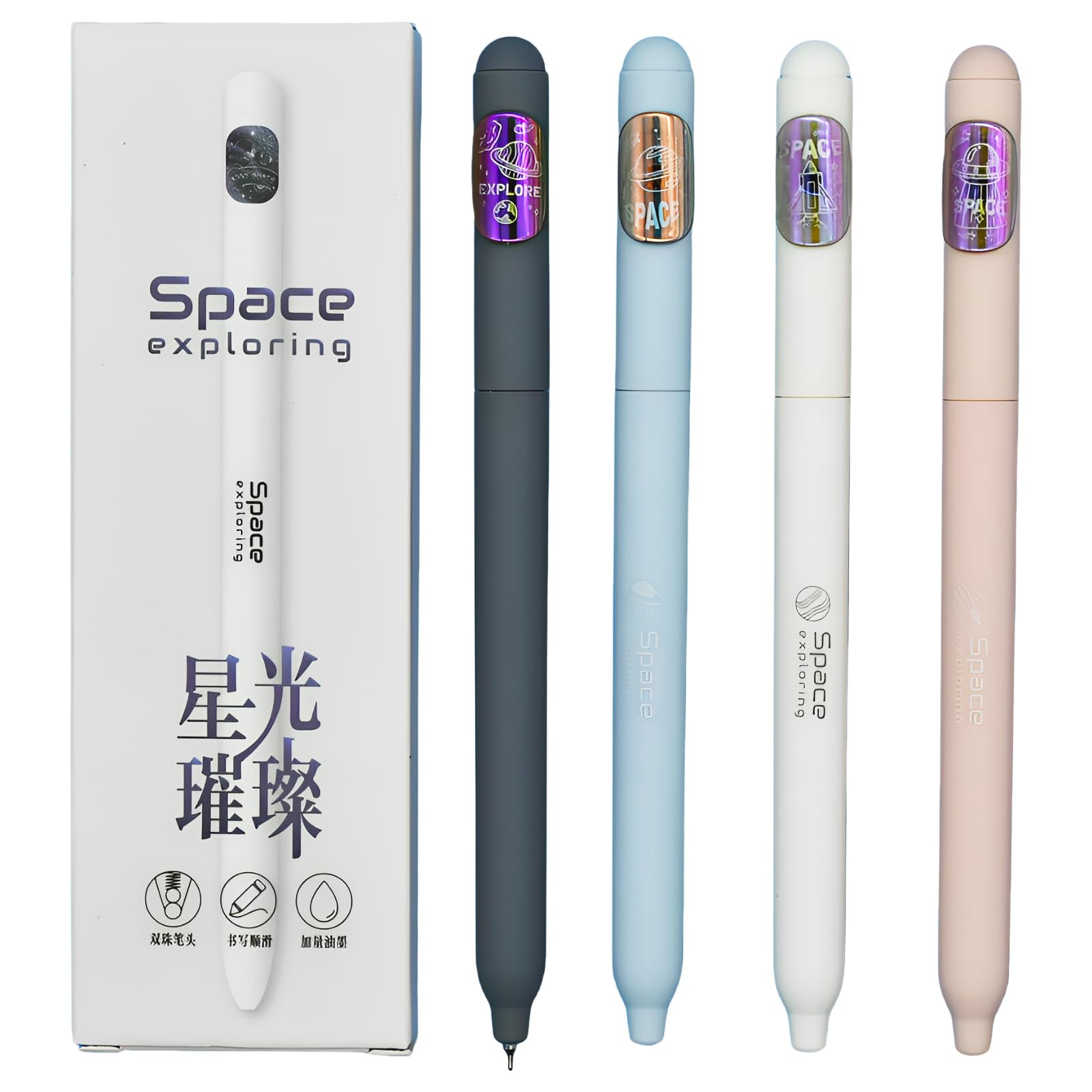 Maydahui 12 Pcs Cool Space Exploring Pens Twistable 0.5 mm Outer Space Gel Pens Creative Universe Black Ink for Shcool Office Party