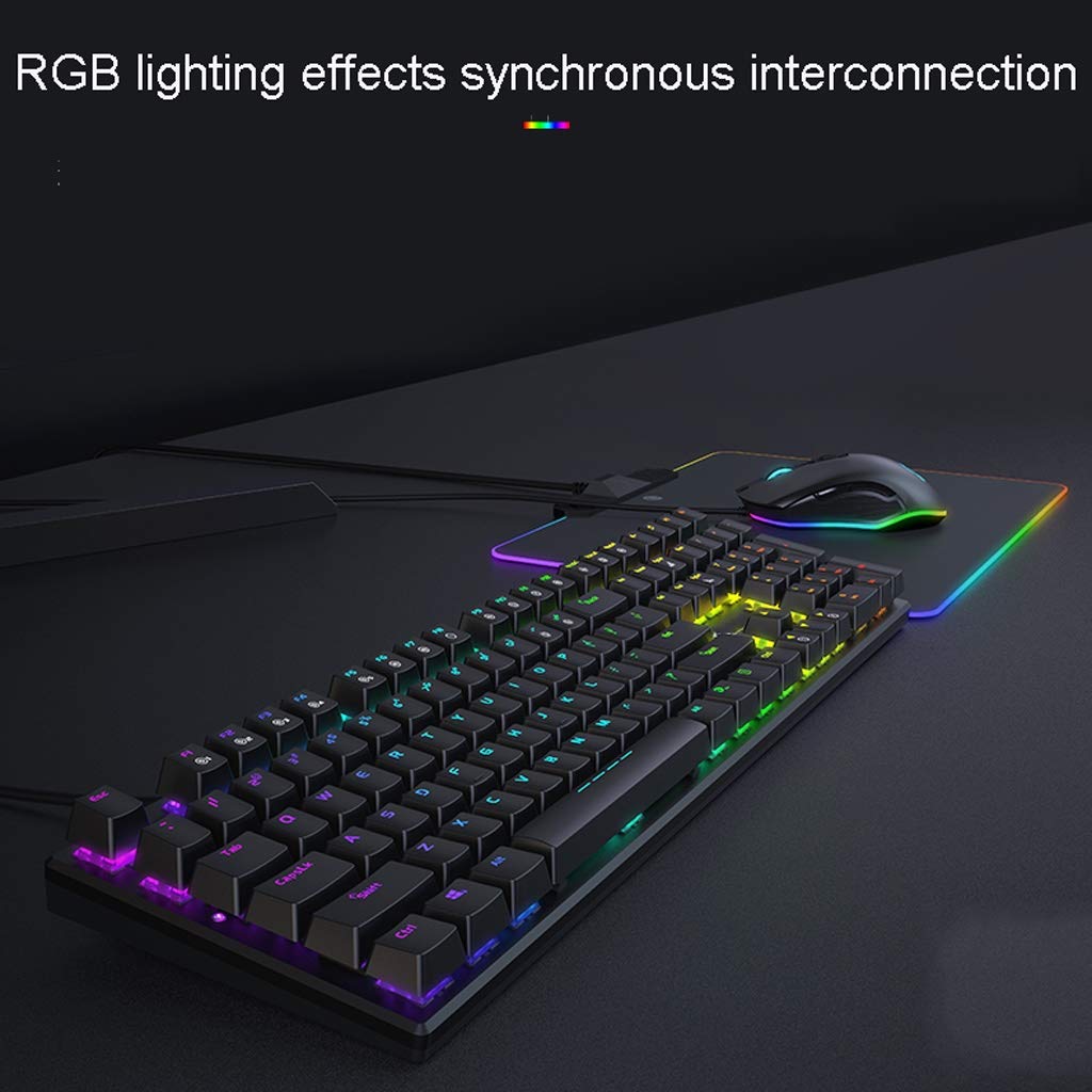 ARCH Tastiera Gaming Wired E Mouse & Mouse Pad Kit, RGB Retroilluminato Tastiere da Gioco Tastiera Multimediale Tastiera Meccanica RGB Nero Albero Cardanico Tavolino del Computer Portatile