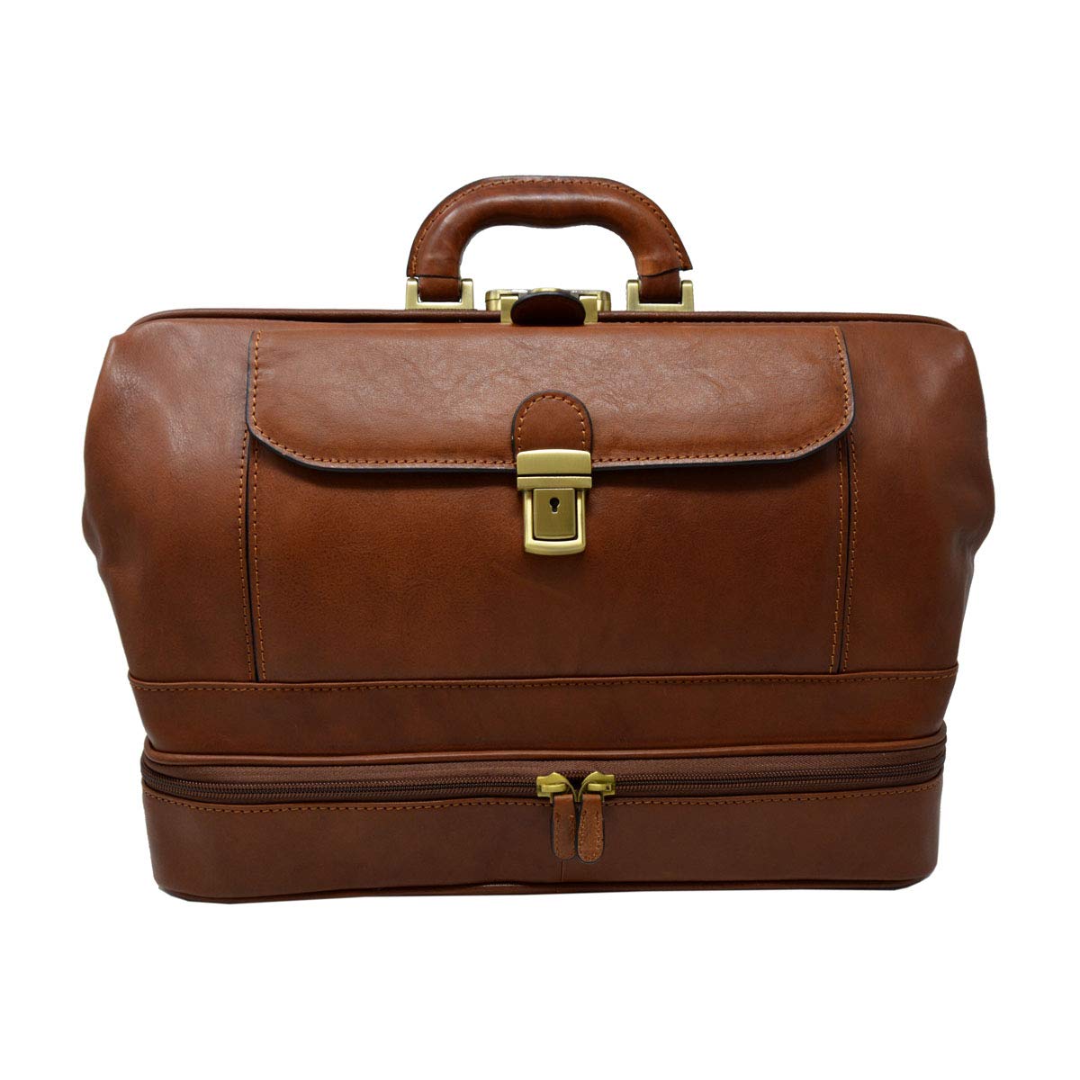Dream Leather Bags Made in Italy toskanische echte Ledertaschen Echtes Leder Arzttasche, Doppelboden Und Vorderes Fach – House Farbe Braun - Italienische Lederwaren - Aktentasche