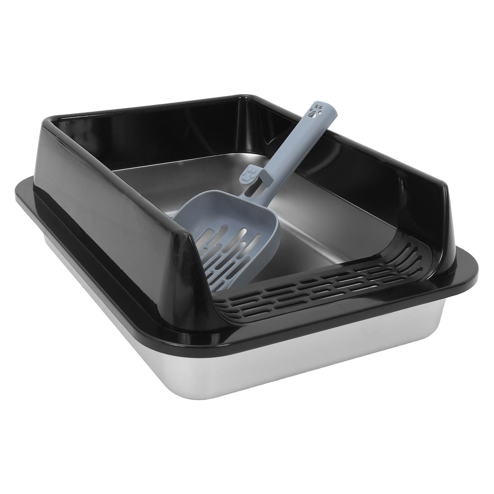 Toddmomy Edelstahl Katzentoilette Schwarz mit Deckel und Schaufel Geschlossene Metalltoilette für Katzen und Kätzchen für Drinnen und Draußen